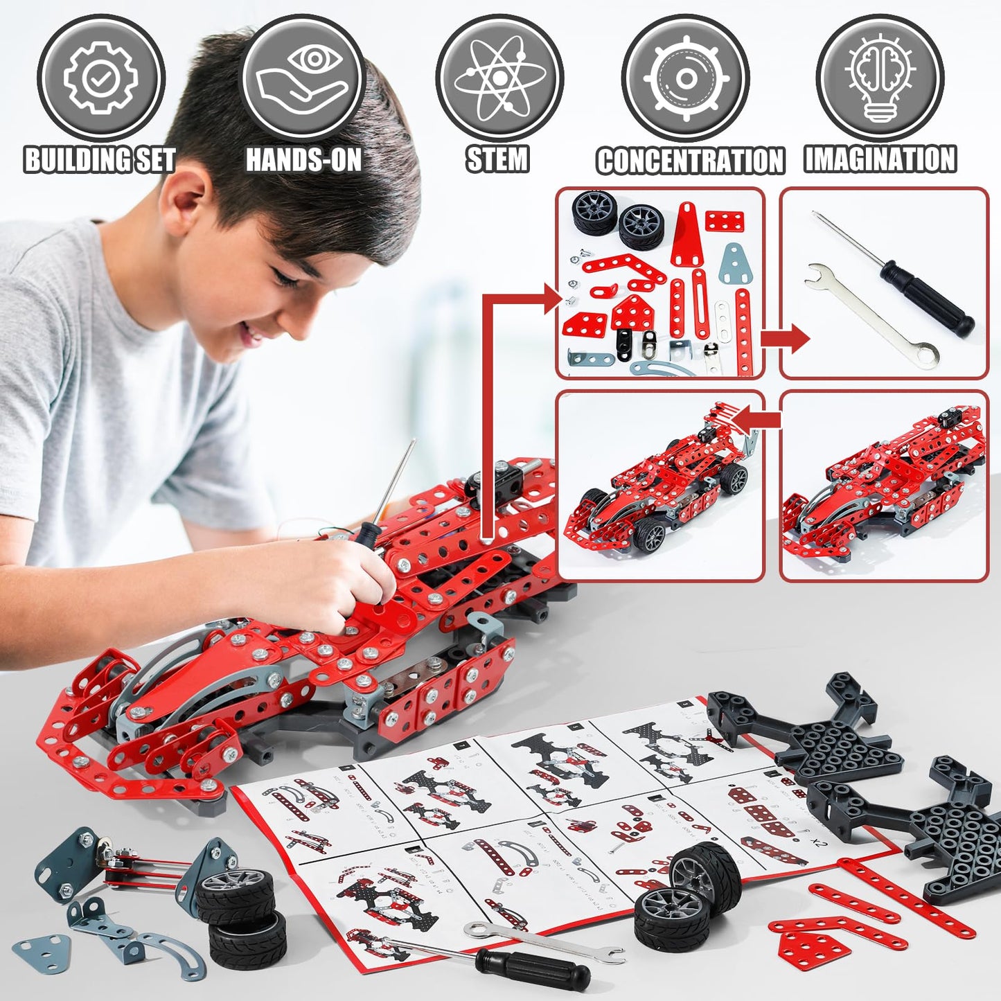 Geangvn Metal Model Car Kit – 290 Pcs STEM Building Set for Ages 8-16
