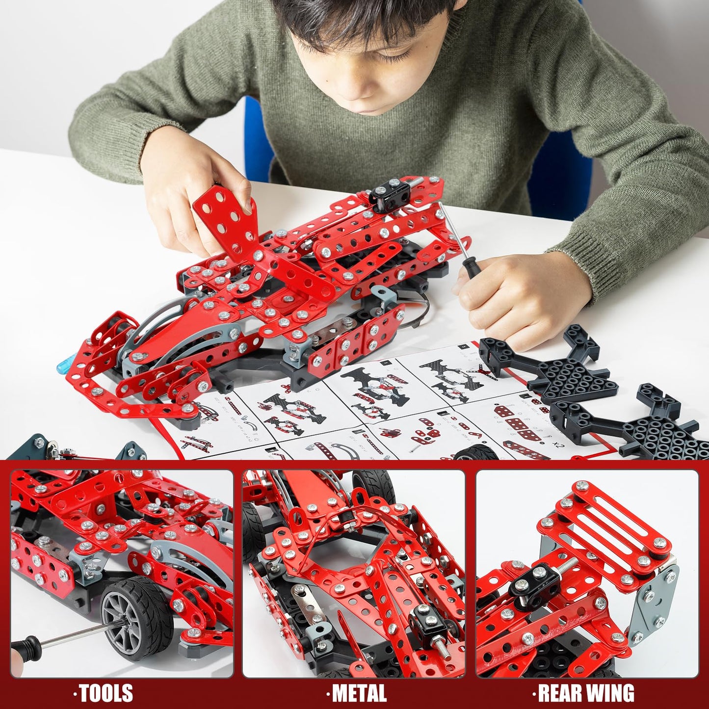 Geangvn Metal Model Car Kit – 290 Pcs STEM Building Set for Ages 8-16