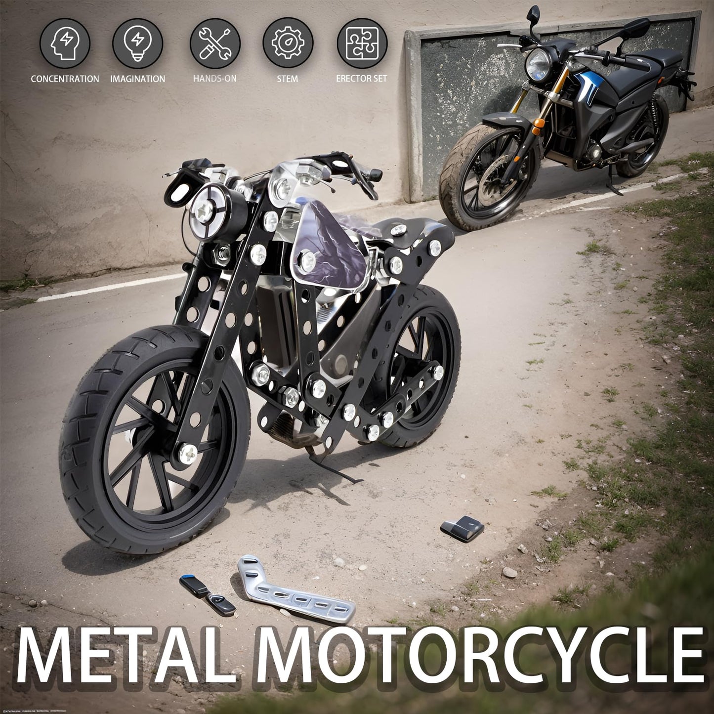Geangvn Metal Model Motorcycle Kit – 117 Pcs Erector Set for Ages 8-12