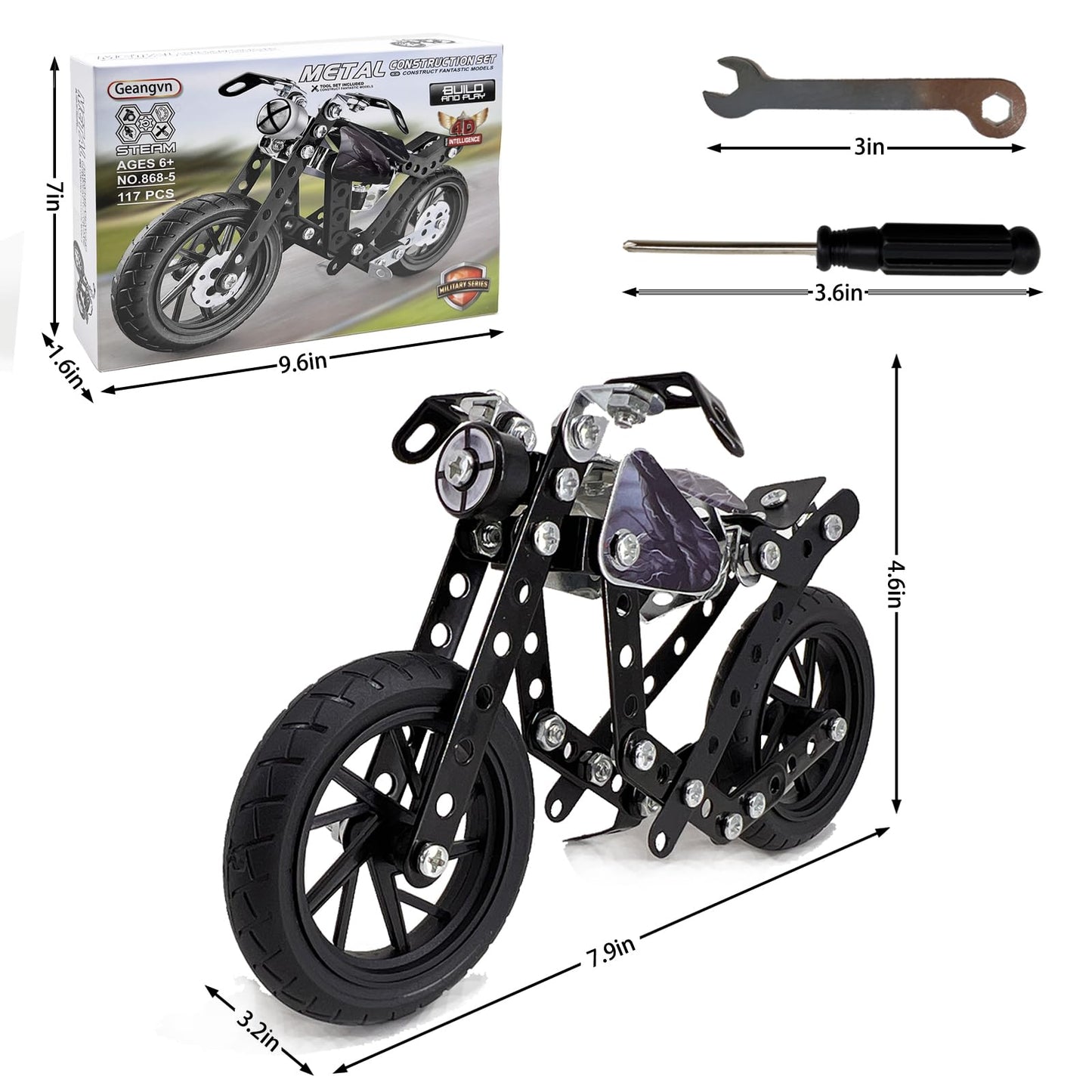 Geangvn Metal Model Motorcycle Kit – 117 Pcs Erector Set for Ages 8-12