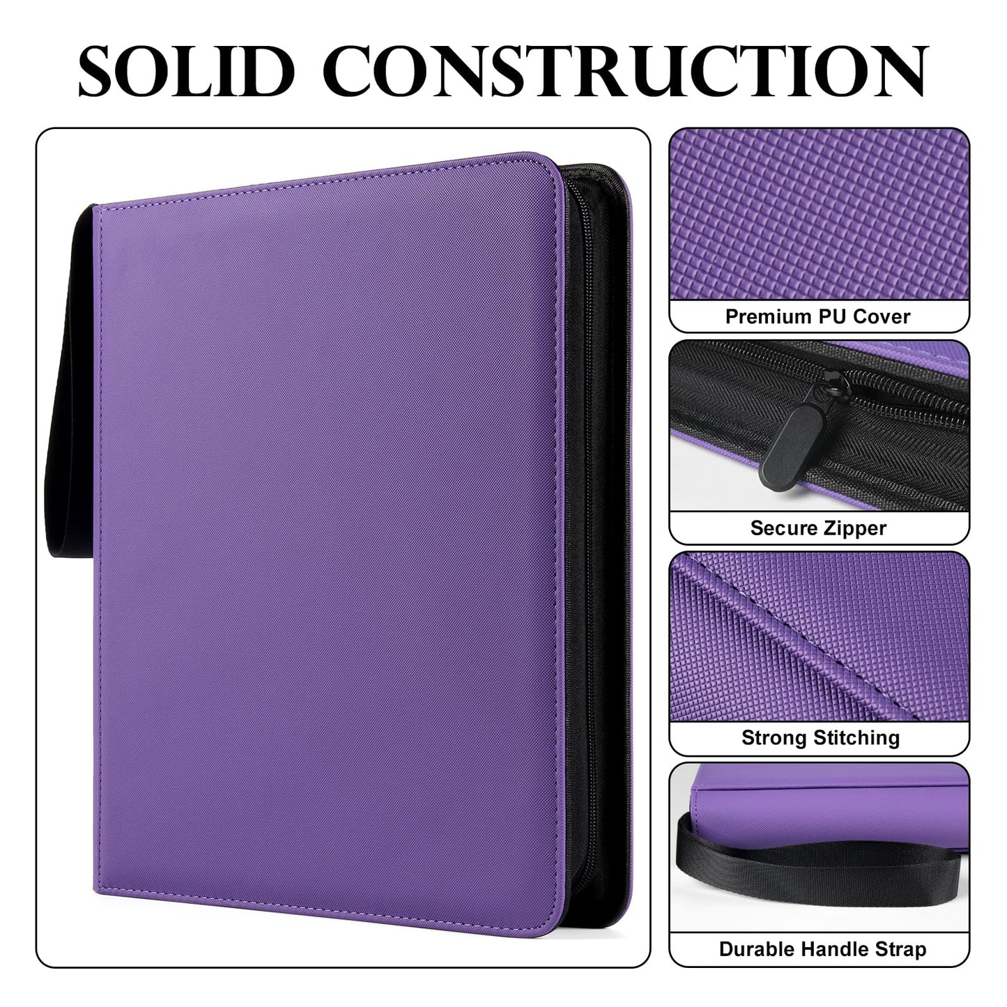 GEAoffice 12-Pocket Card Binder - Purple PU Cover, 30 Double-Sided Pages, Non-PVC