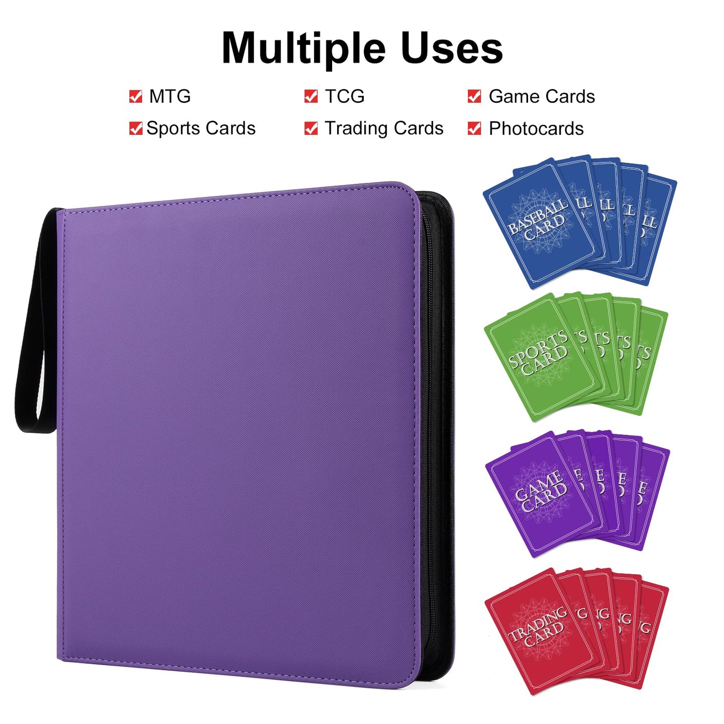GEAoffice 12-Pocket Card Binder - Purple PU Cover, 30 Double-Sided Pages, Non-PVC