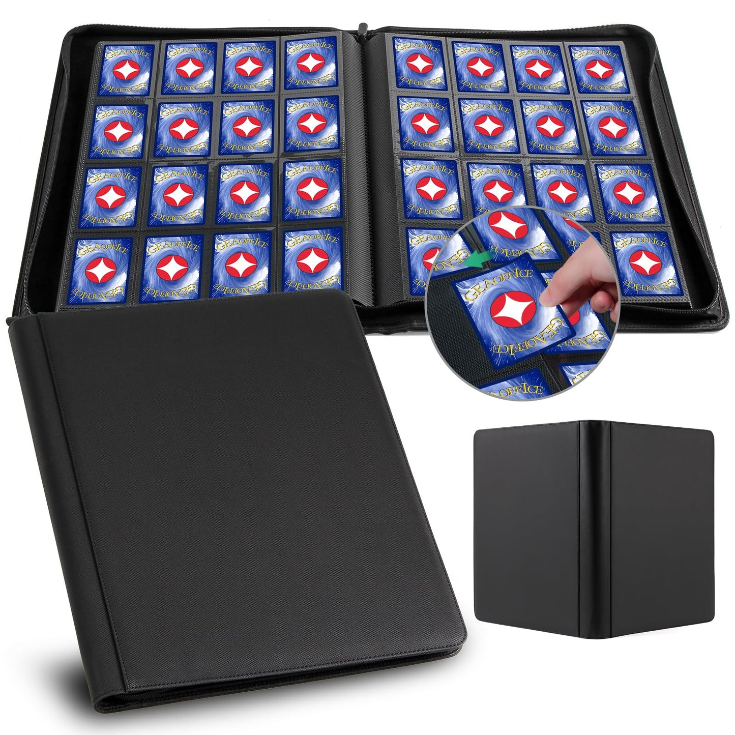GEAoffice 16-Pocket Trading Card Binder — 1024 Card Capacity, PU Leather, Zip Closure