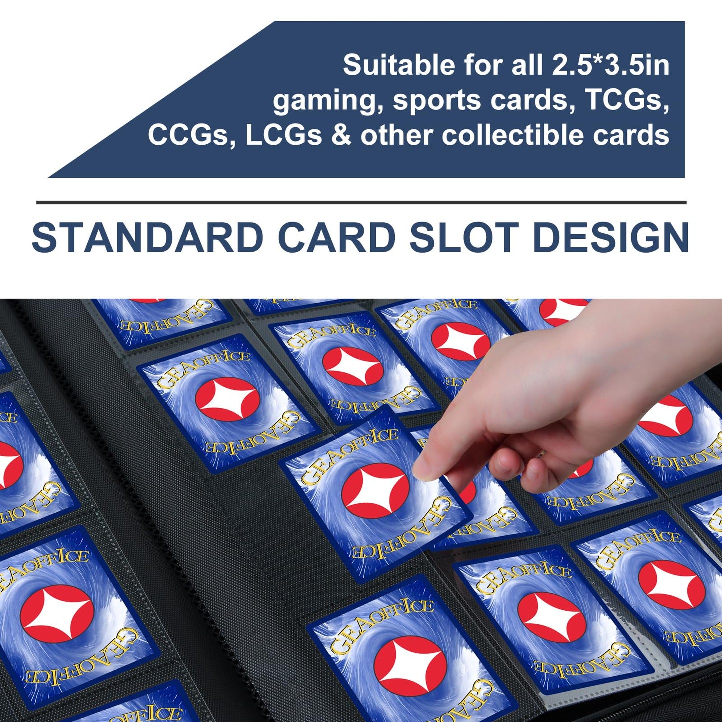 GEAoffice 16-Pocket Card Binder for 1000+ Cards — Premium PU Leather, Navy Blue