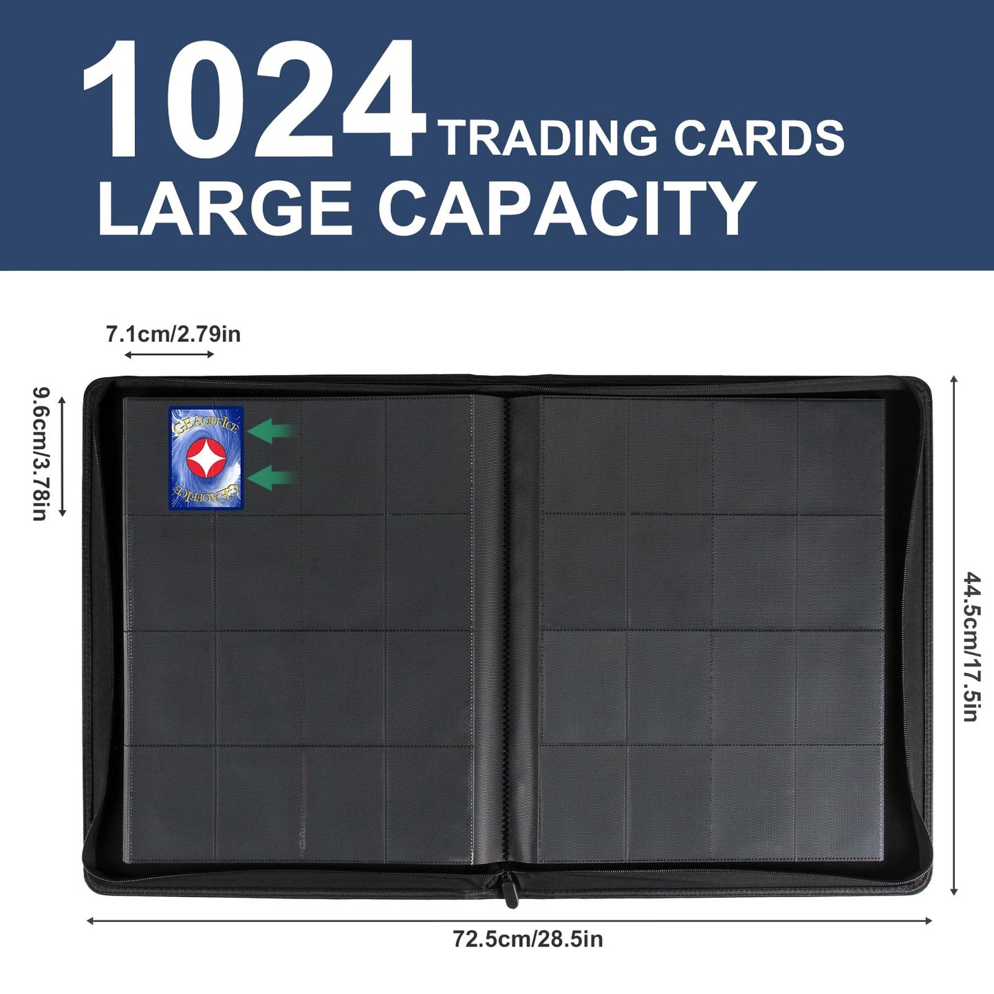 GEAoffice 16-Pocket Card Binder for 1000+ Cards — Premium PU Leather, Navy Blue