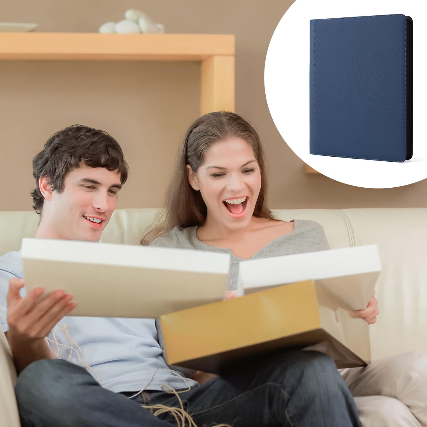 GEAoffice 16-Pocket Card Binder for 1000+ Cards — Premium PU Leather, Navy Blue