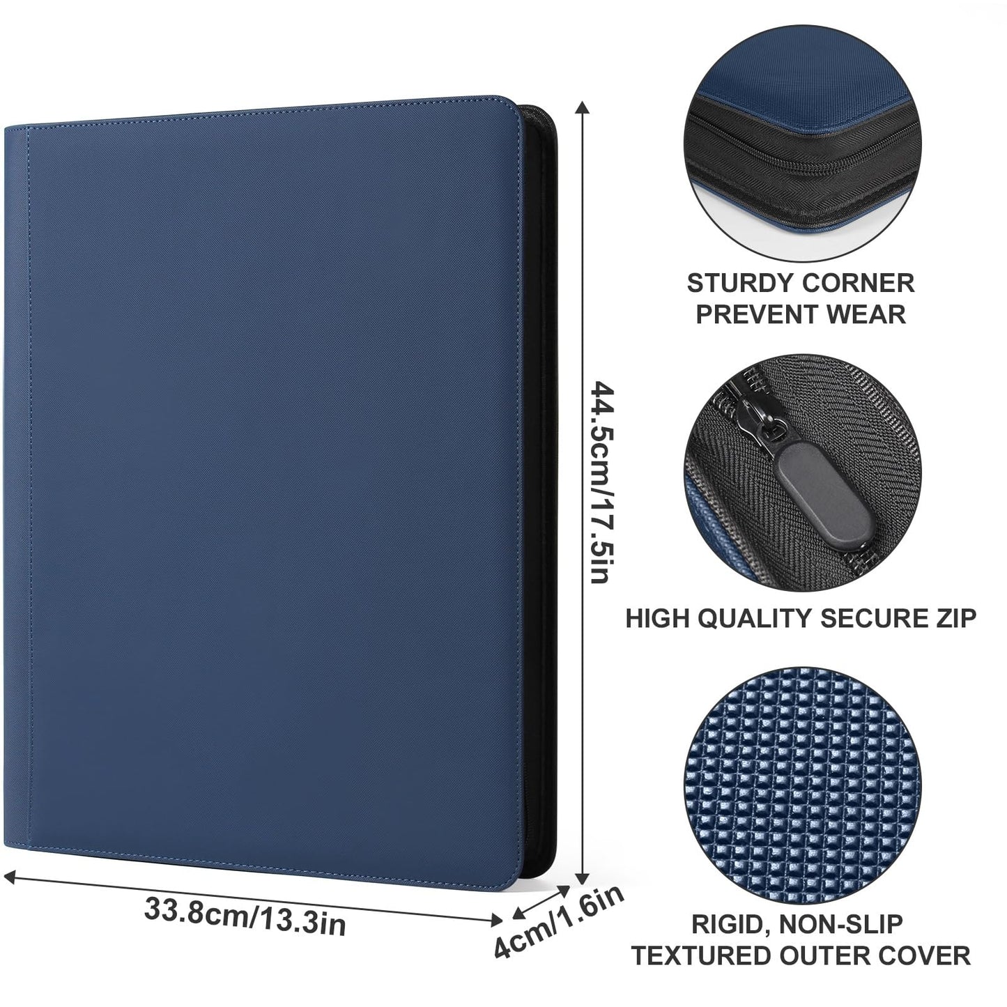 GEAoffice 16-Pocket Card Binder for 1000+ Cards — Premium PU Leather, Navy Blue