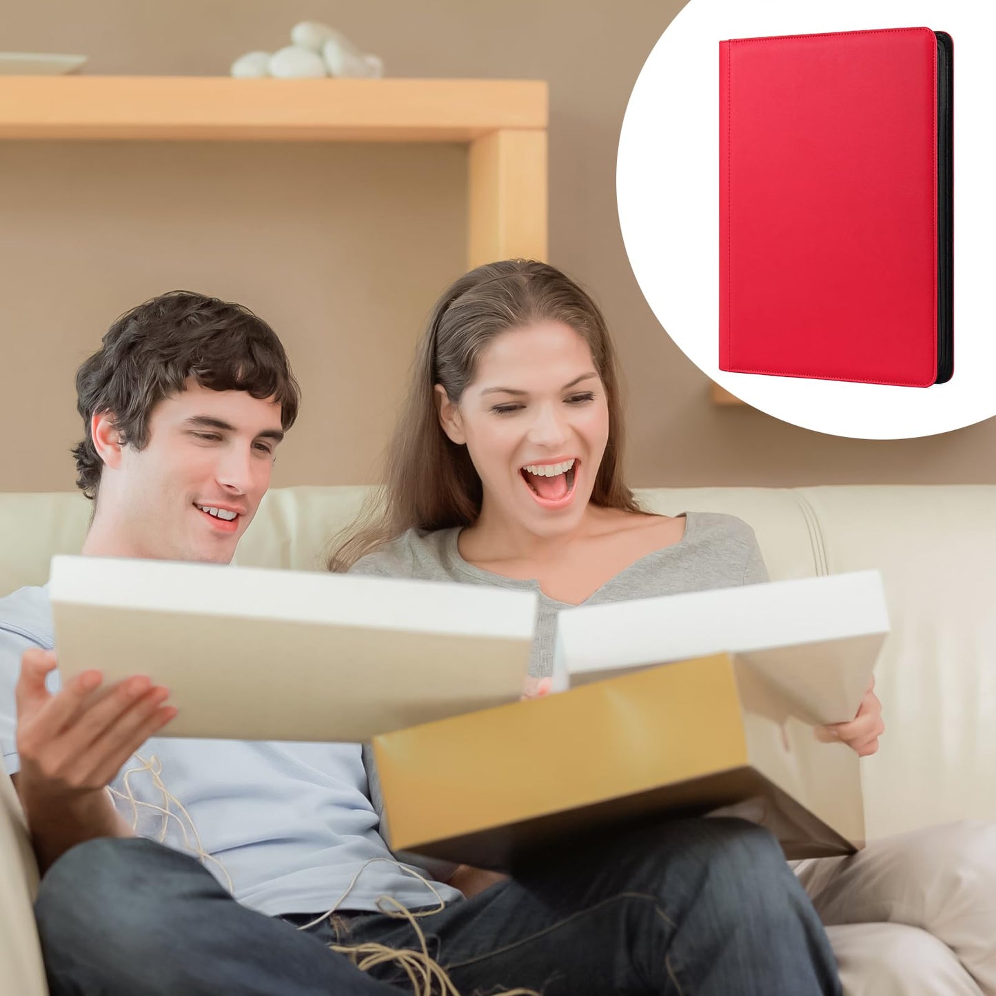 GEAoffice 16-Pocket Card Binder | Holds 1024 Cards, Red PU Leather, Side-Loading with Zipper