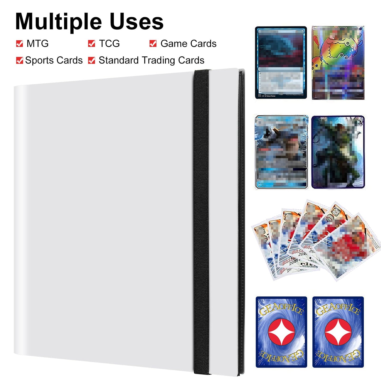 GEAoffice Card Binder — 12-Pocket Trading Card Album, 624-Card Capacity, Side-Loading Pockets, White