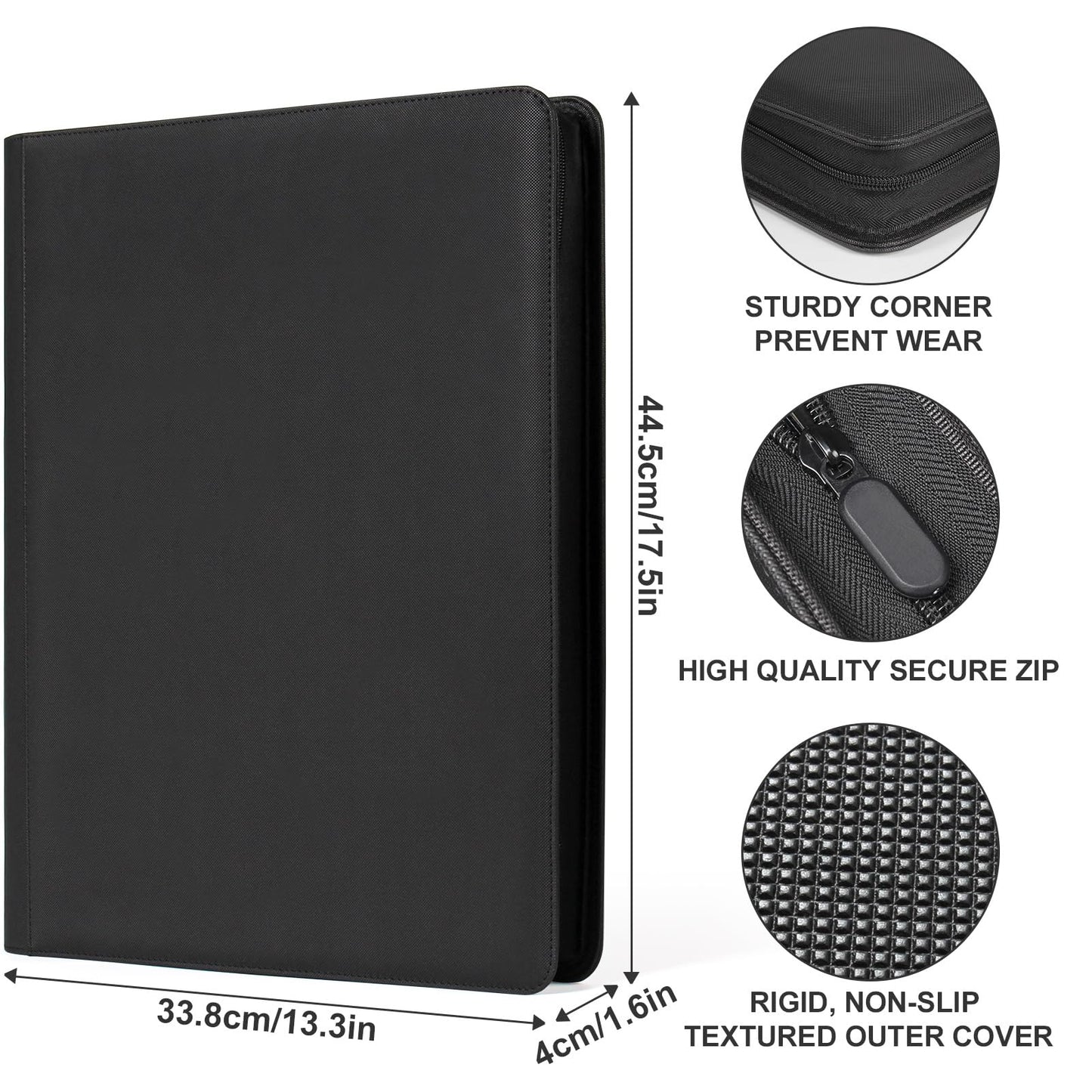 GEAoffice 16-Pocket Trading Card Binder — 1024 Card Capacity, PU Leather, Zip Closure