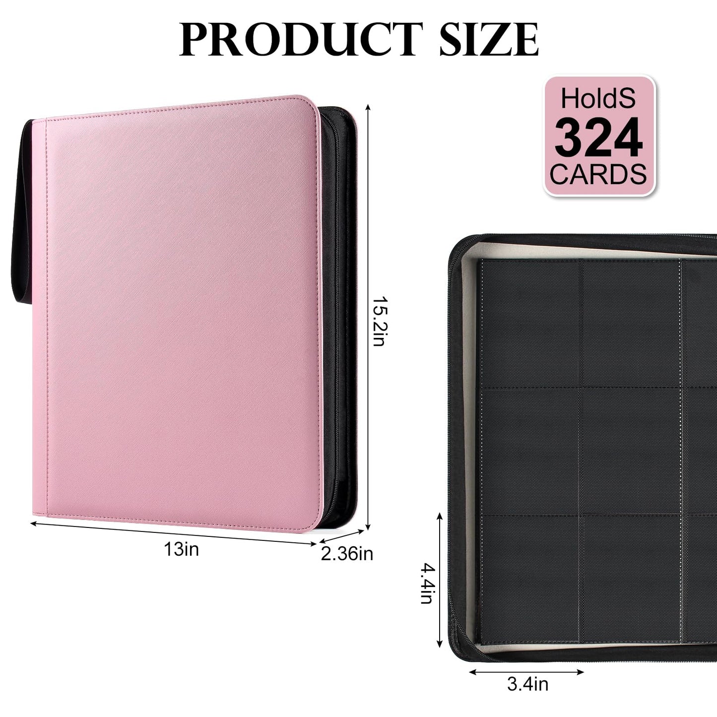 GEAoffice 9-Pocket Top Loader Binder – 324 Card Capacity, Premium PU Leather, Pink