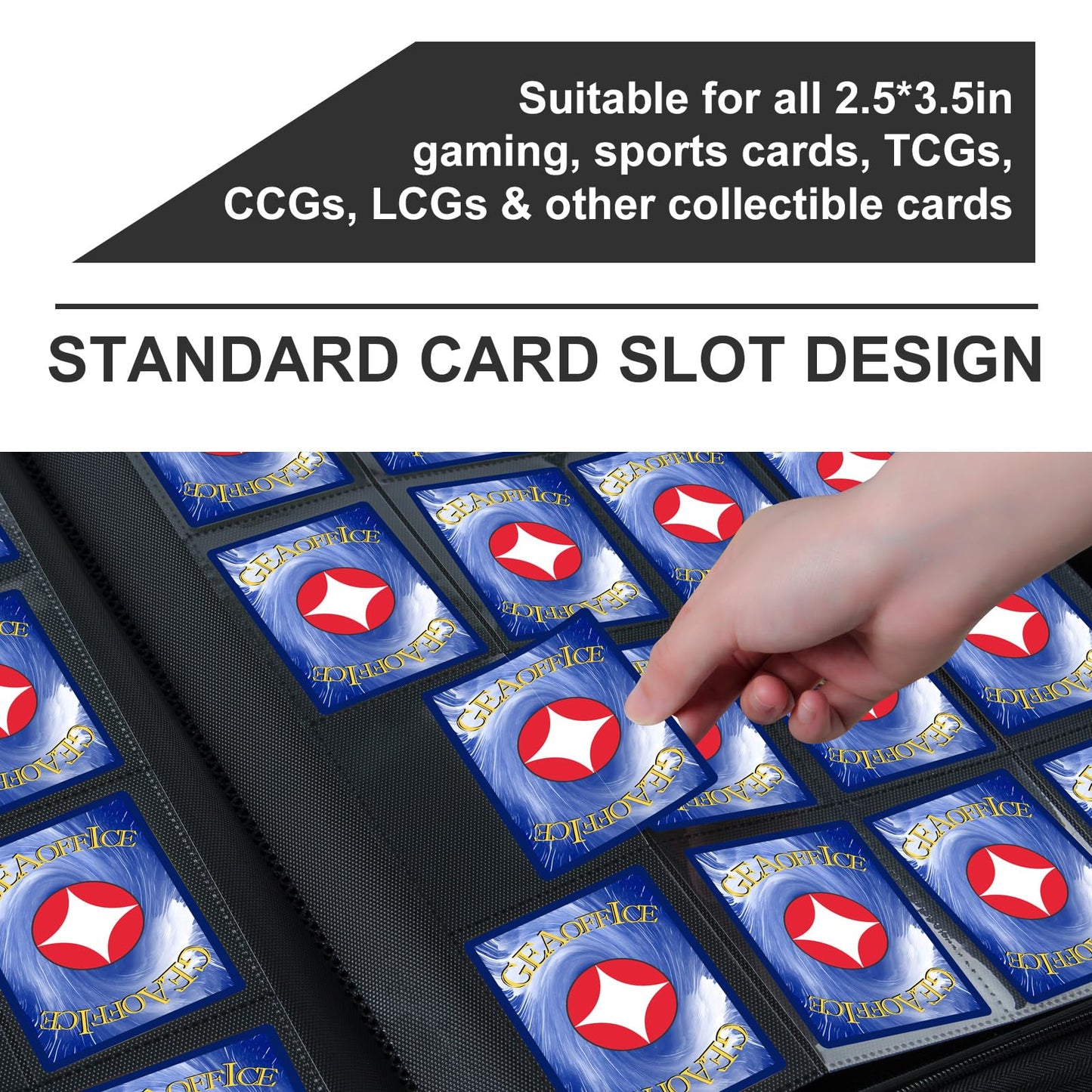 GEAoffice 16-Pocket Trading Card Binder — 1024 Card Capacity, PU Leather, Zip Closure