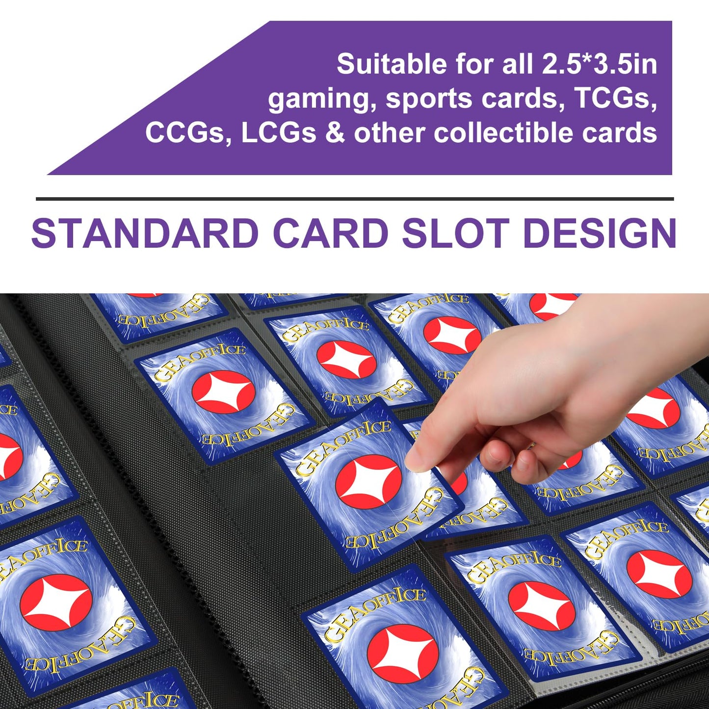 GEAoffice 16-Pocket Trading Card Binder – 1024 Card Capacity, PU Leather, Zipper, Side-Loading (Purple)