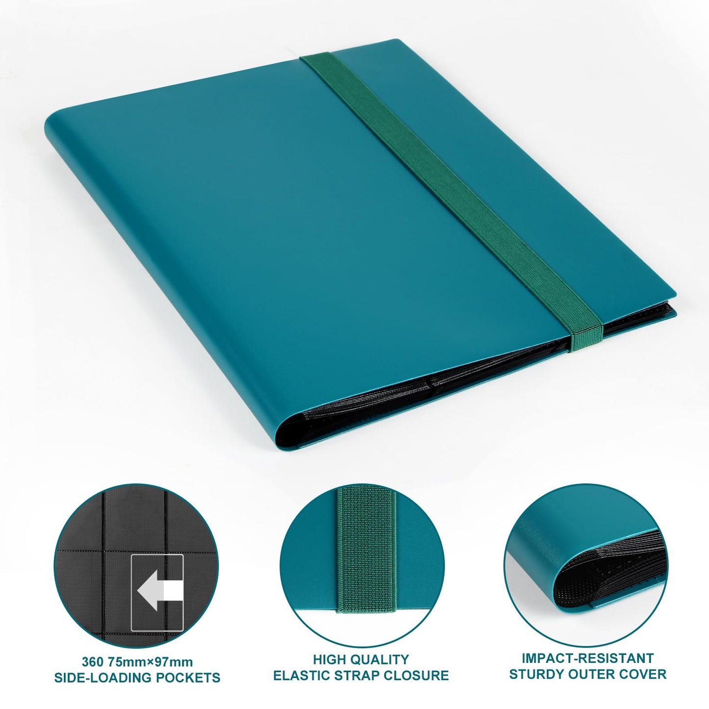 GEAoffice Card Binder – 9-Pocket Album, 360-Card Capacity, Side-Loading Pockets, Peacock Blue