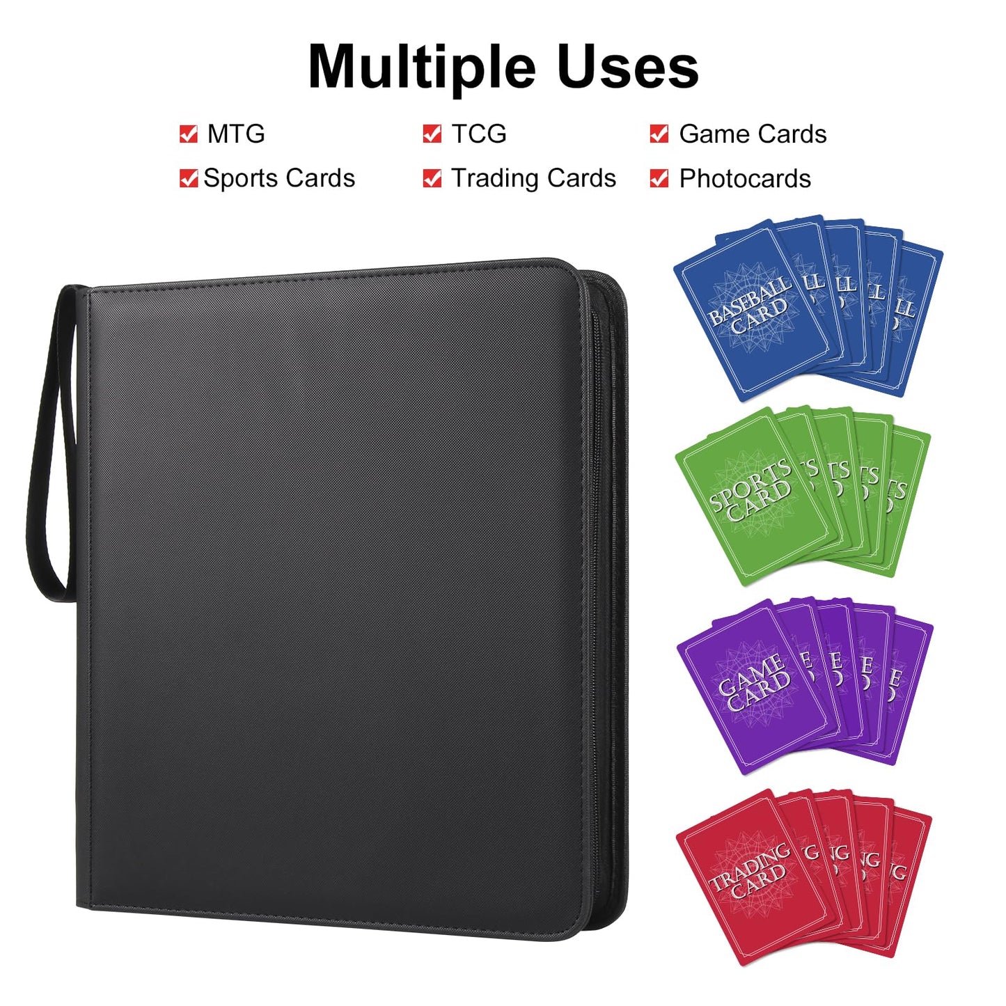 GEAoffice 12-Pocket Trading Card Binder | Premium PU, Side-Loading, Non-PVC, Zip Closure