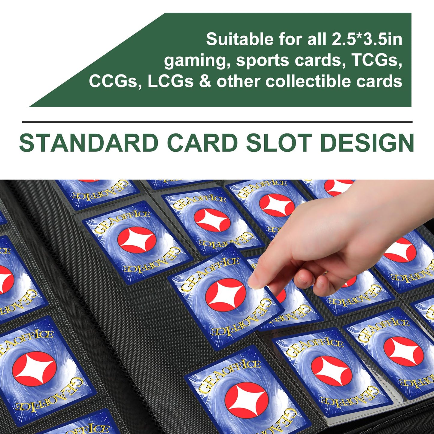GEAoffice 16-Pocket Card Binder — 1024 Card Capacity, Side-Loading, PU Leather, Green