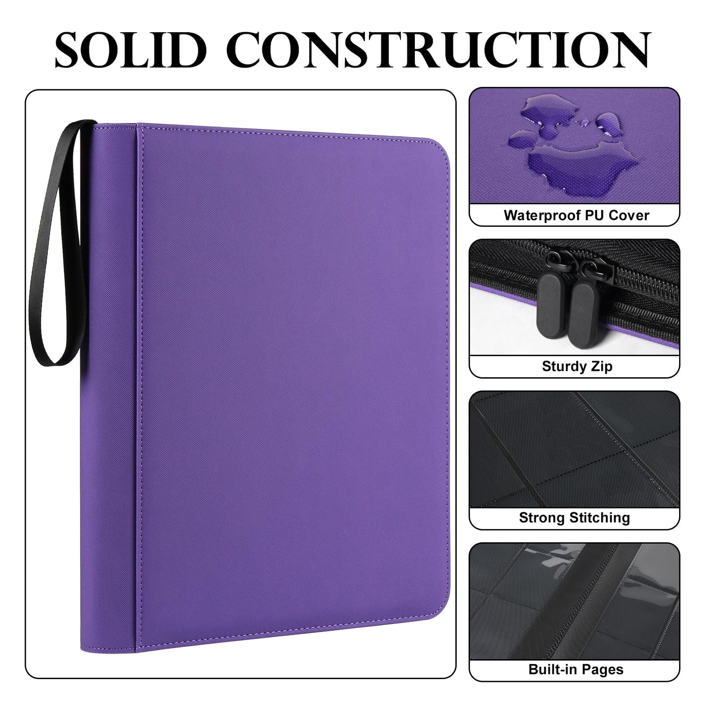 GEAoffice Waterproof Top Loader Binder — 324-Card 3x4 Toploader, Purple