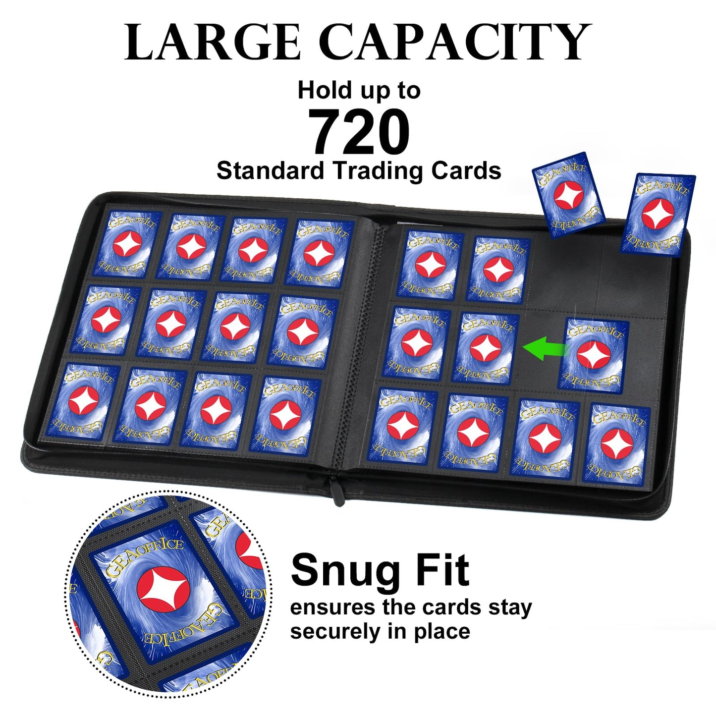 GEAoffice 12-Pocket Trading Card Binder | Premium PU, Side-Loading, Non-PVC, Zip Closure