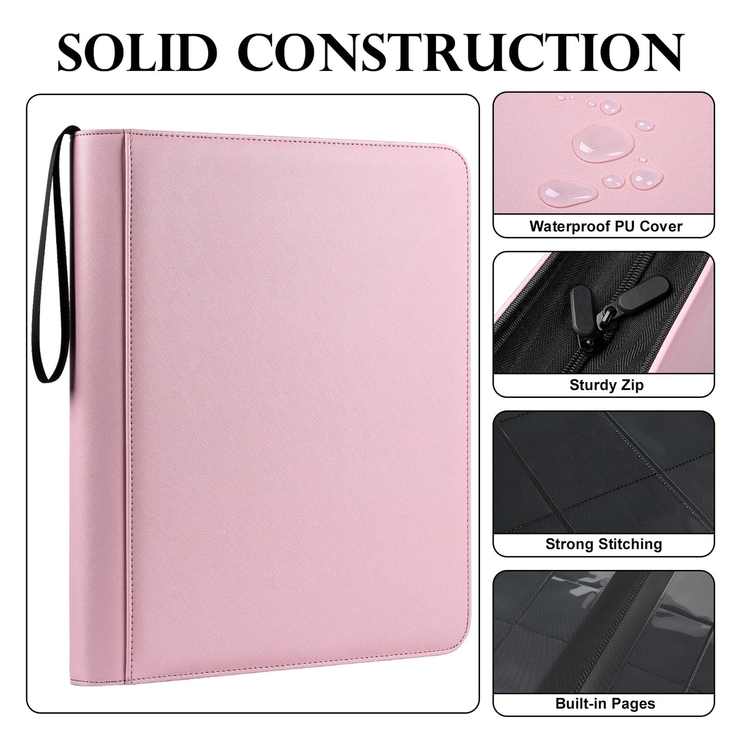 GEAoffice 9-Pocket Top Loader Binder – 324 Card Capacity, Premium PU Leather, Pink