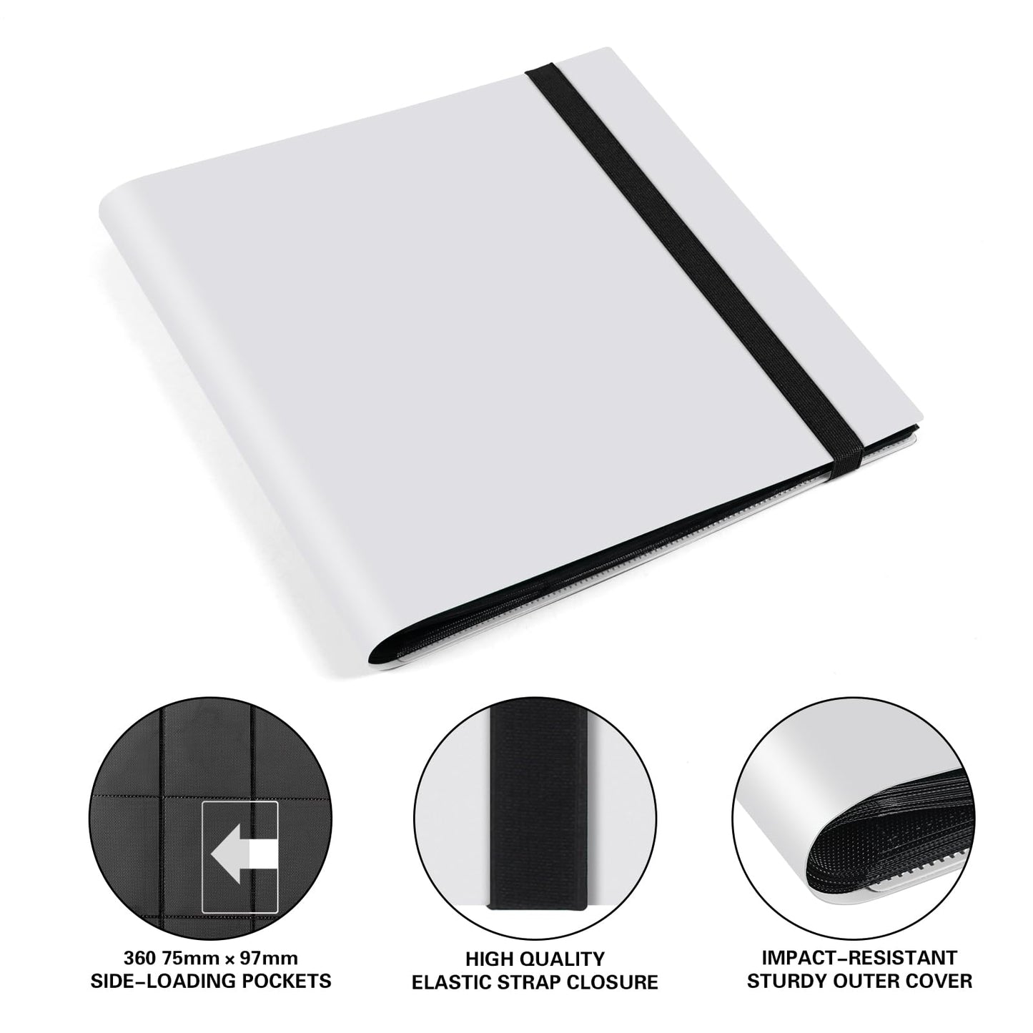 GEAoffice Card Binder — 12-Pocket Trading Card Album, 624-Card Capacity, Side-Loading Pockets, White