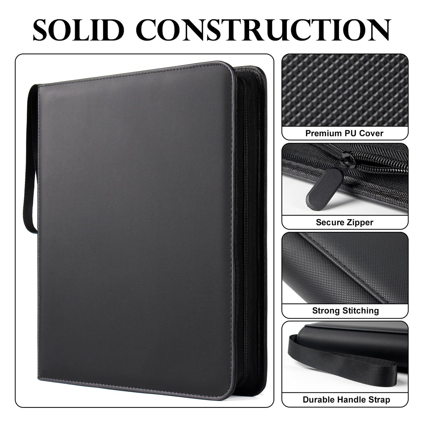 GEAoffice 12-Pocket Trading Card Binder | Premium PU, Side-Loading, Non-PVC, Zip Closure