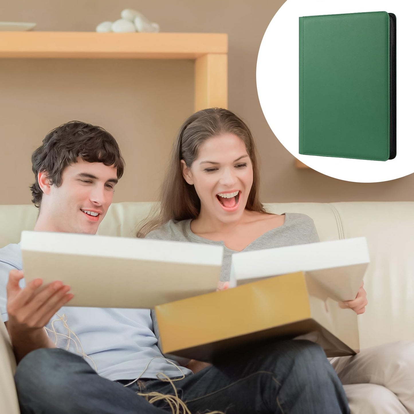 GEAoffice 16-Pocket Card Binder — 1024 Card Capacity, Side-Loading, PU Leather, Green