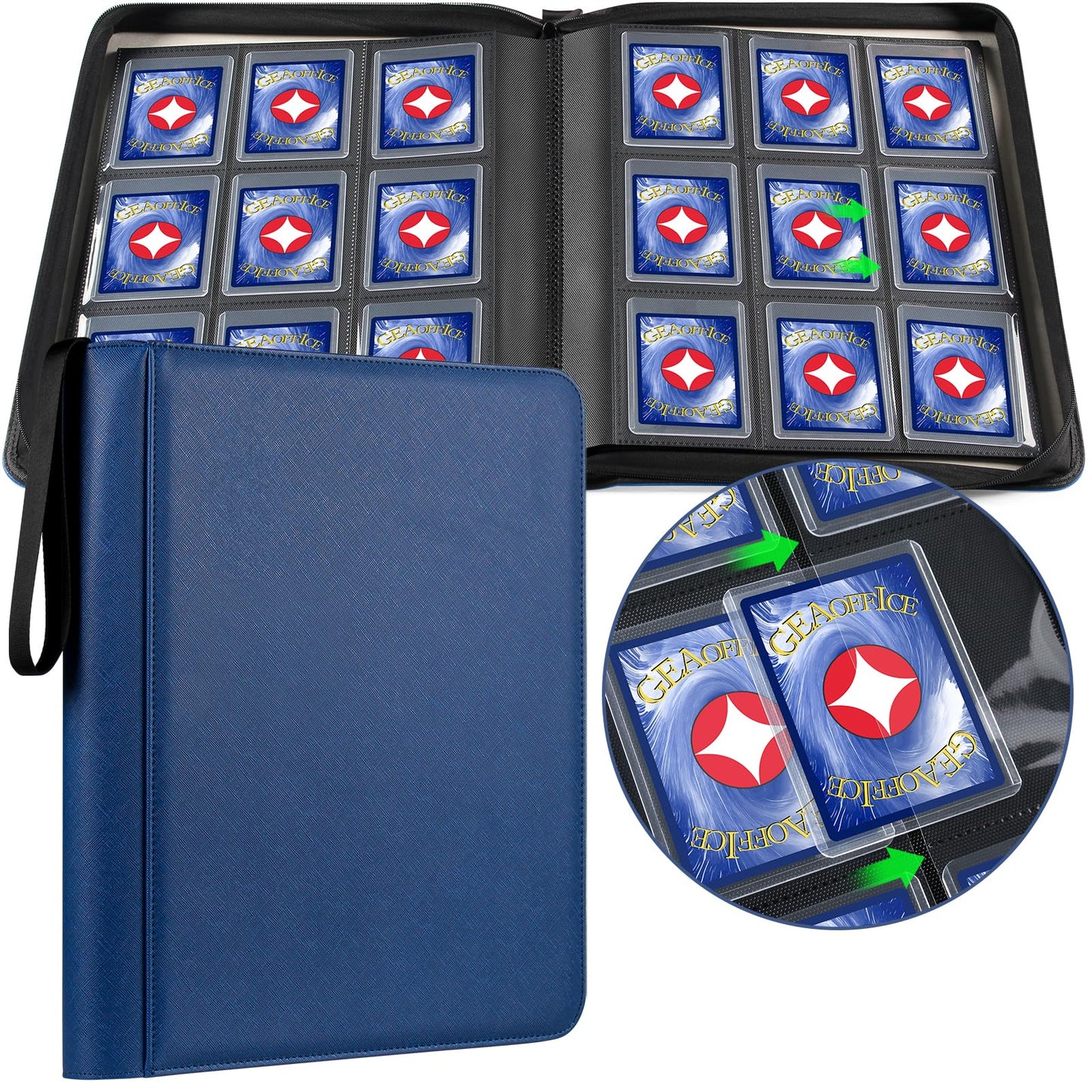 GEAoffice Top Loader Binder — 324 Card Capacity, 9-Pocket Side-Loading Binder (Blue)