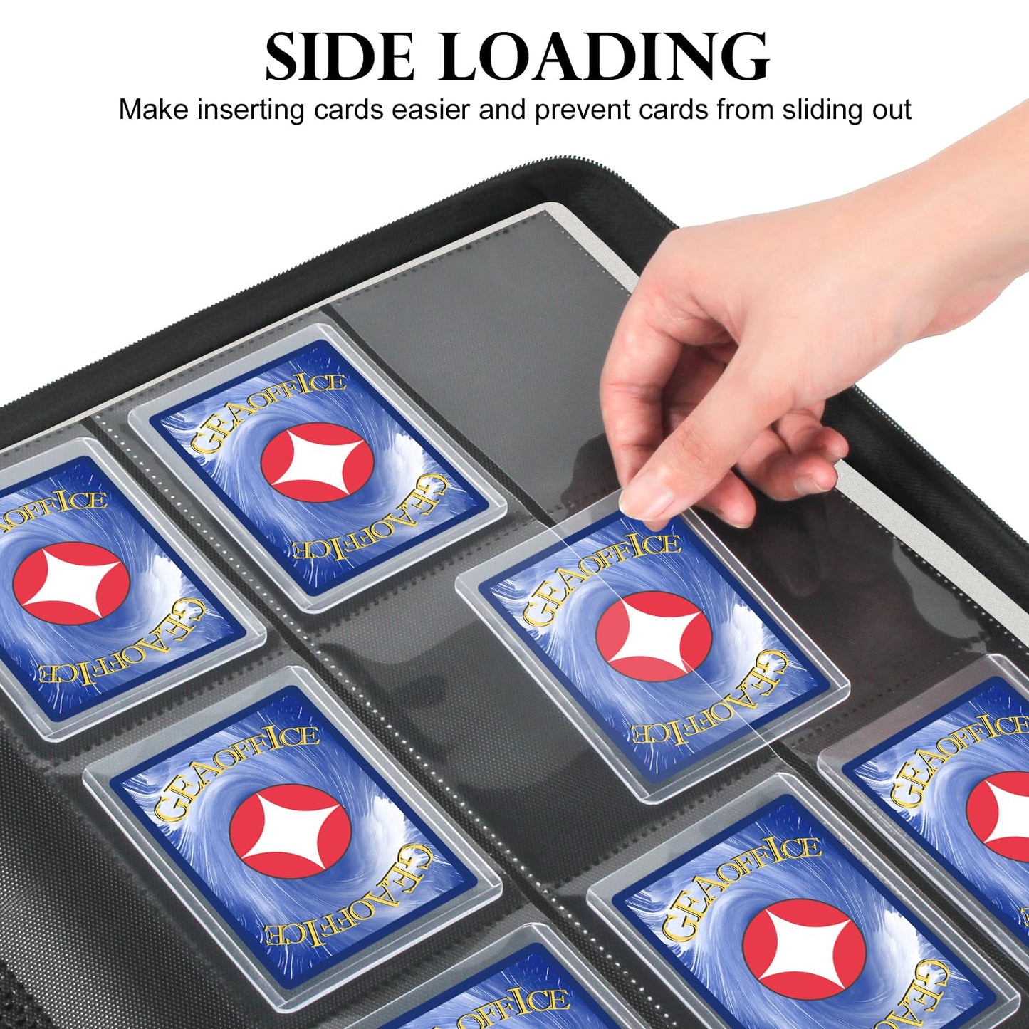 GEAoffice Top Loader Binder — 324 Card Capacity, 9-Pocket Side-Loading Binder (Blue)