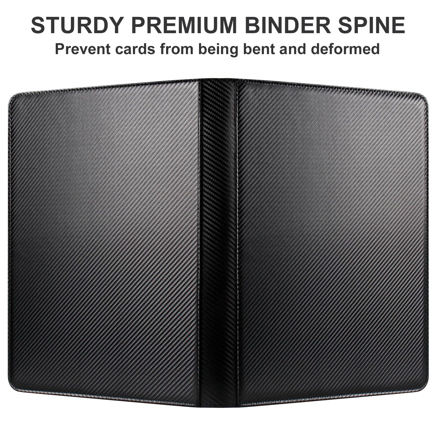 GEAoffice 16-Pocket Trading Card Binder – Holds 1024 Cards, Ringless Side-Loading, PU Leather, Zipper, 4x4 Pages, Carbon Black