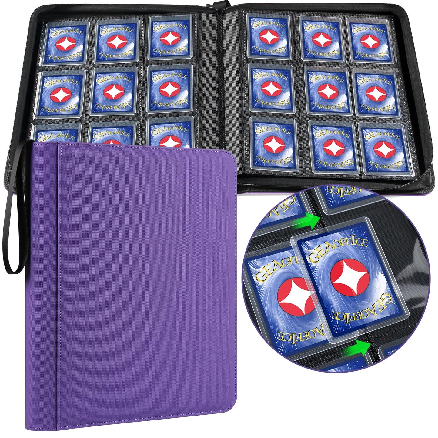 GEAoffice Waterproof Top Loader Binder — 324-Card 3x4 Toploader, Purple
