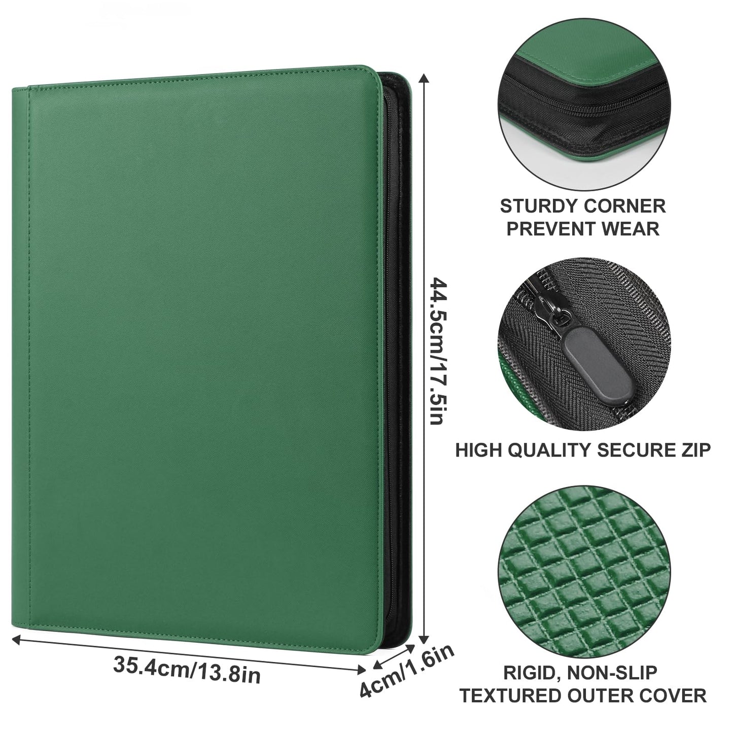 GEAoffice 16-Pocket Card Binder — 1024 Card Capacity, Side-Loading, PU Leather, Green