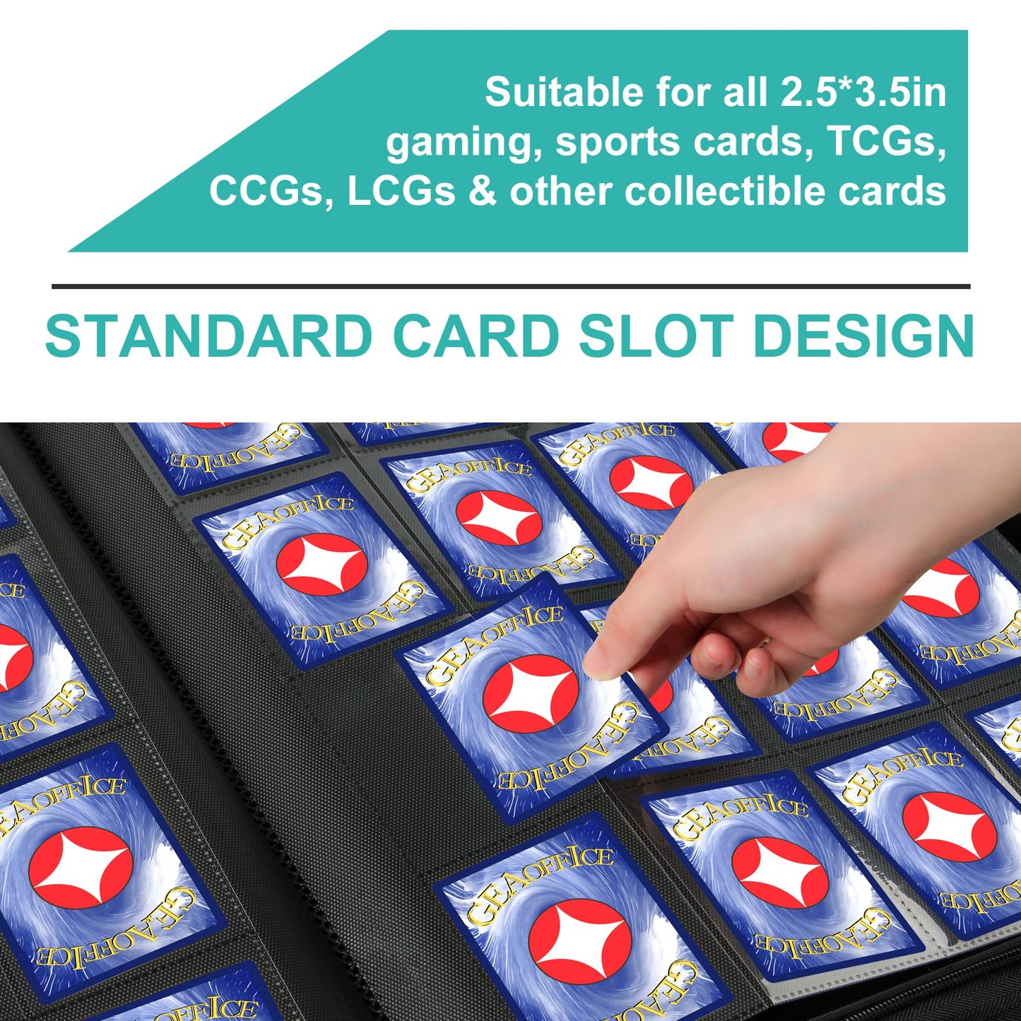 GEAoffice 16-Pocket Trading Card Binder – 1024 Card Capacity, Side-Loading, PU Leather, Turquoise