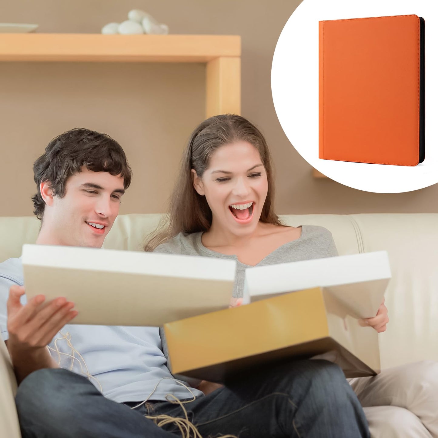 GEAoffice 16-Pocket Trading Card Binder – 1024 Card Capacity, Zippered PU Leather (Orange)
