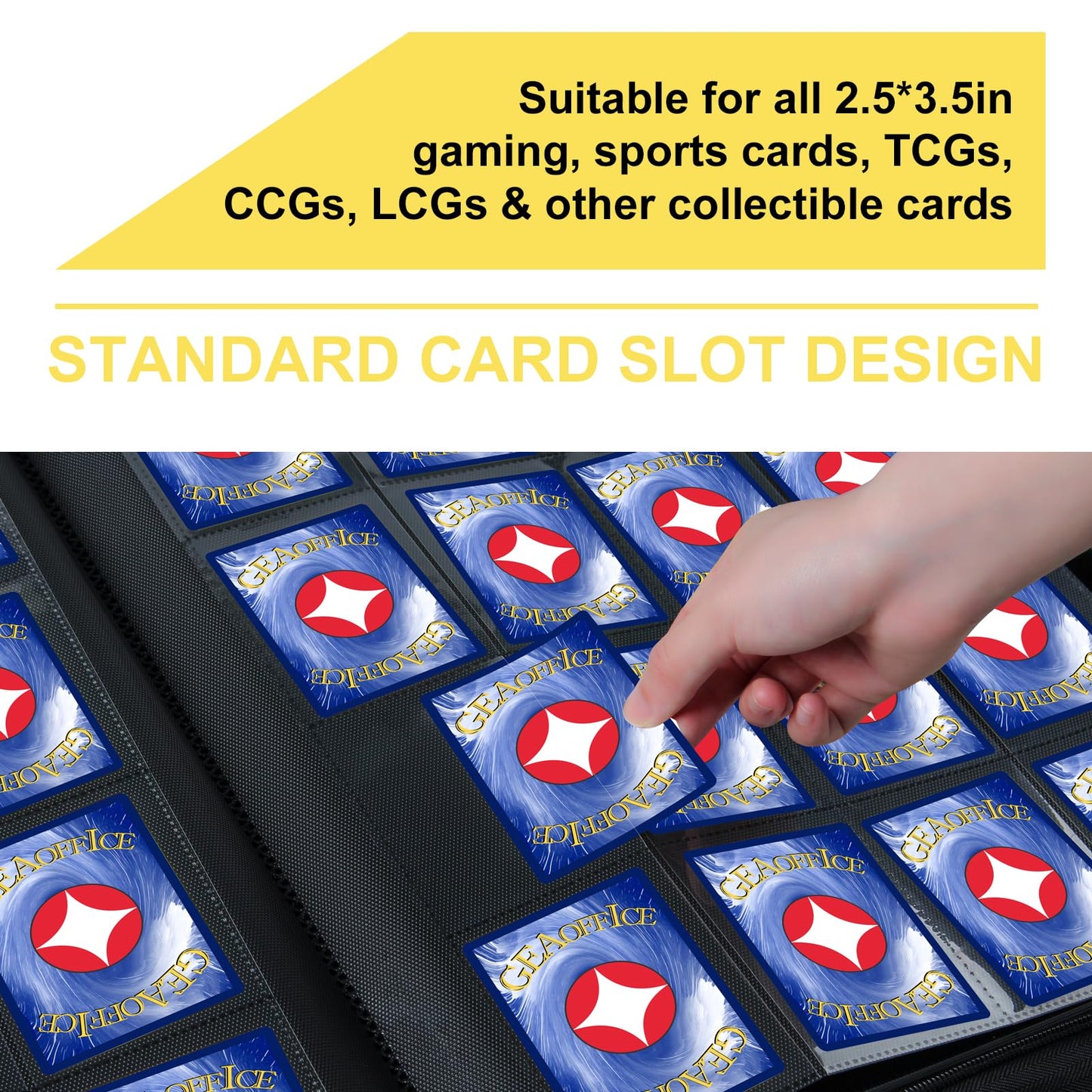 GEAoffice 16-Pocket Card Binder – 1024 Card Capacity, Yellow PU Leather, Side-Loading