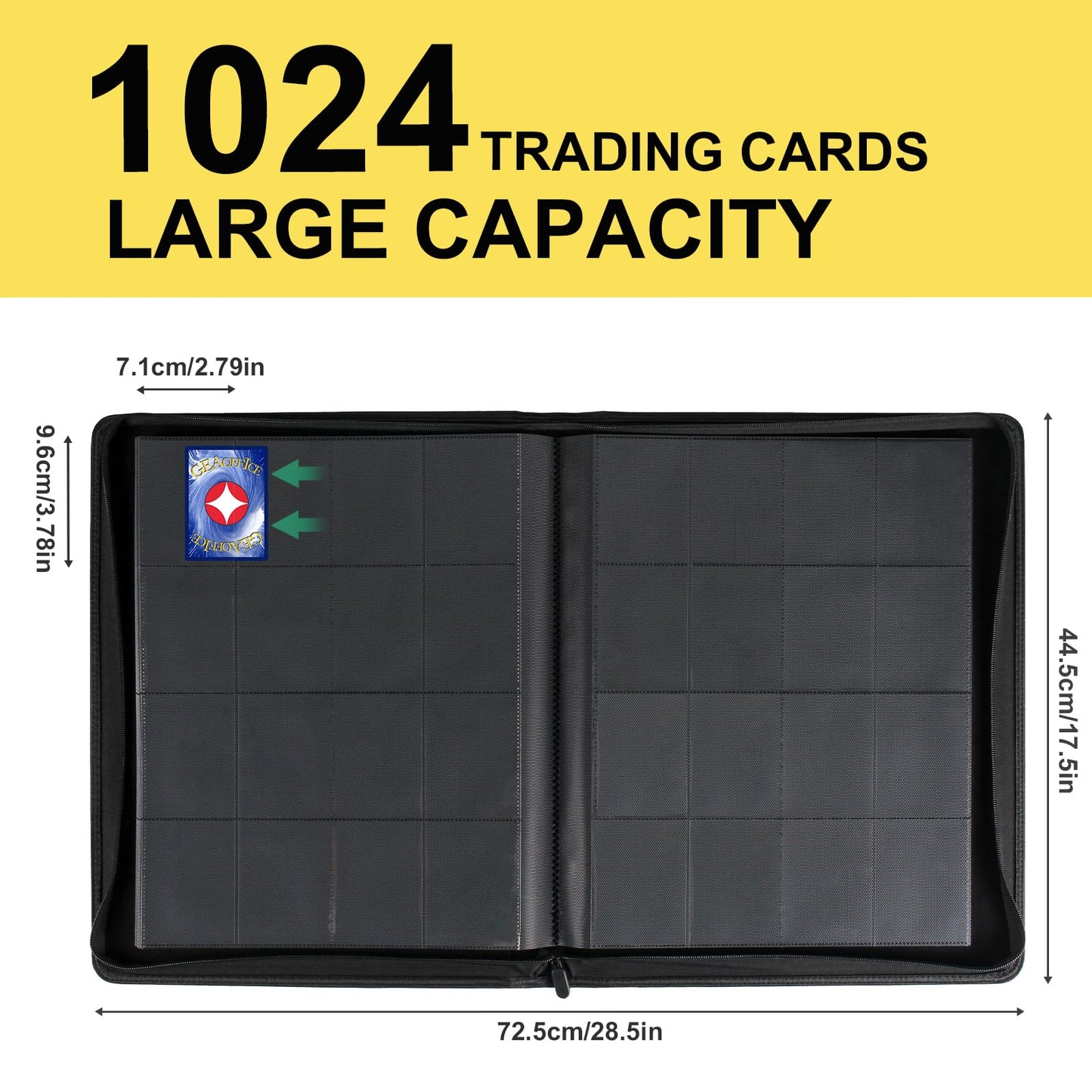 GEAoffice 16-Pocket Card Binder – 1024 Card Capacity, Yellow PU Leather, Side-Loading