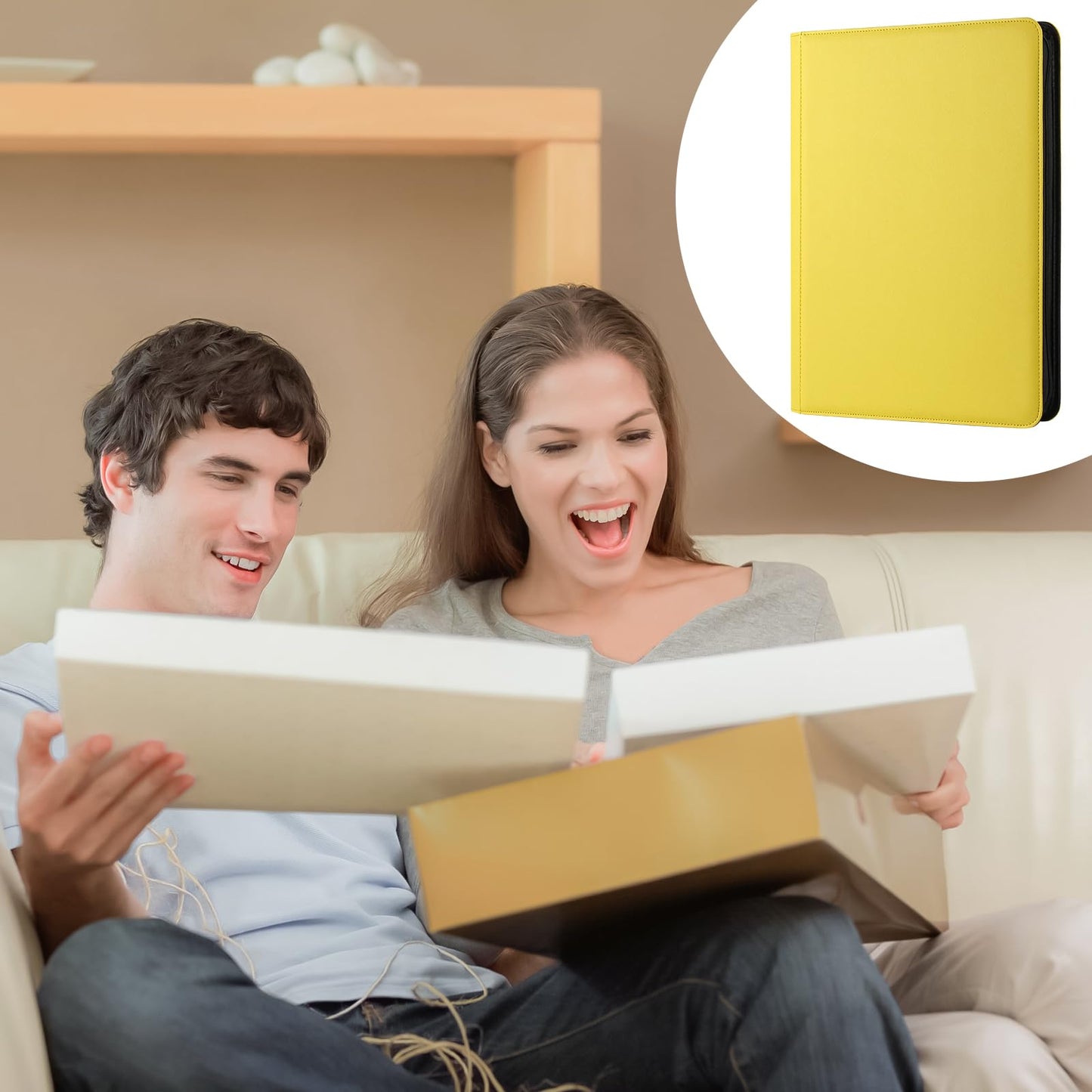 GEAoffice 16-Pocket Card Binder – 1024 Card Capacity, Yellow PU Leather, Side-Loading