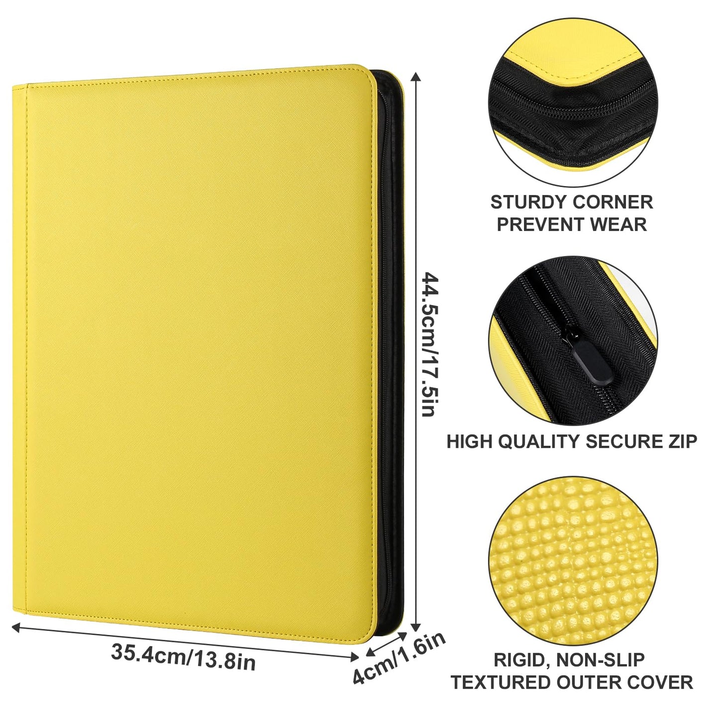 GEAoffice 16-Pocket Card Binder – 1024 Card Capacity, Yellow PU Leather, Side-Loading