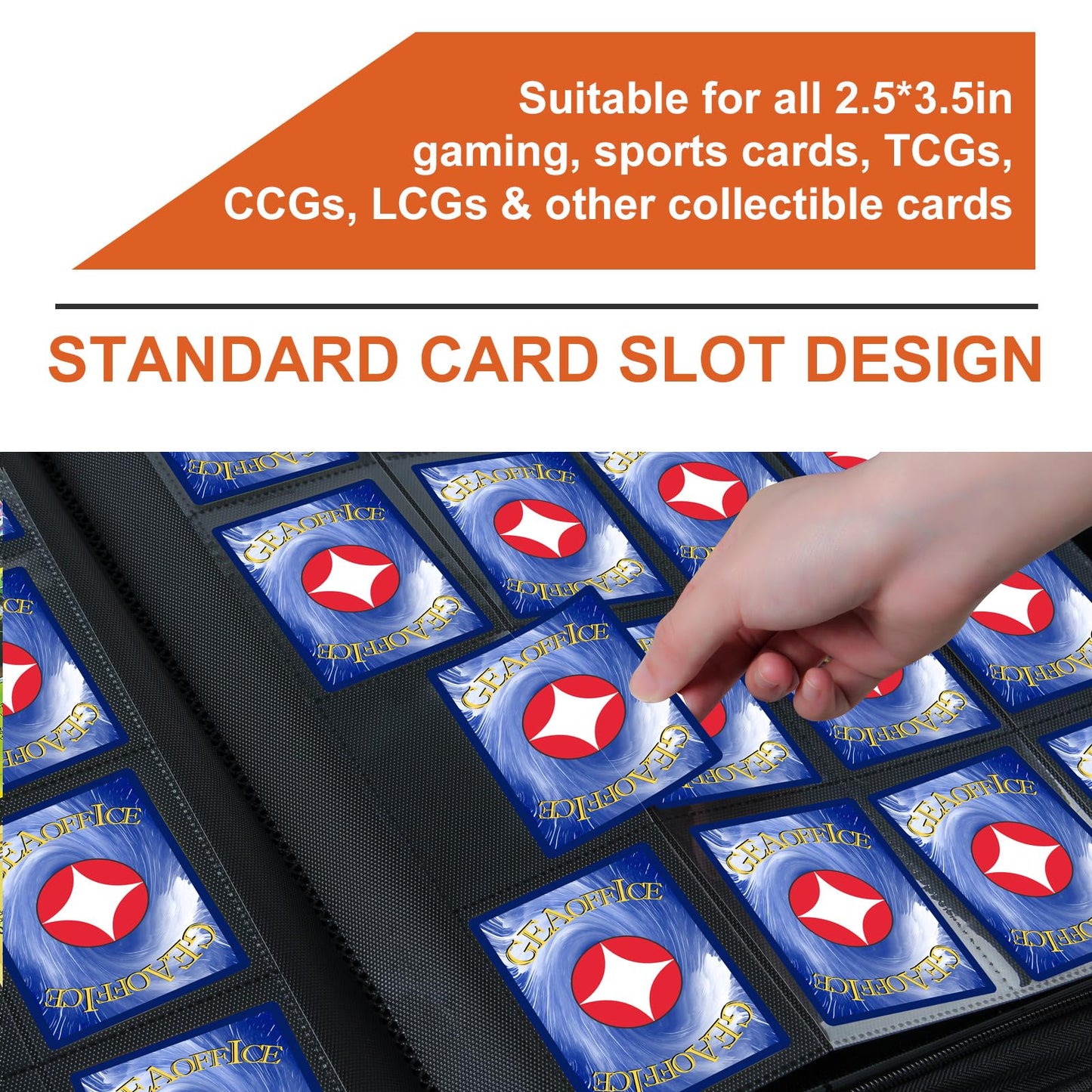 GEAoffice 16-Pocket Trading Card Binder – 1024 Card Capacity, Zippered PU Leather (Orange)
