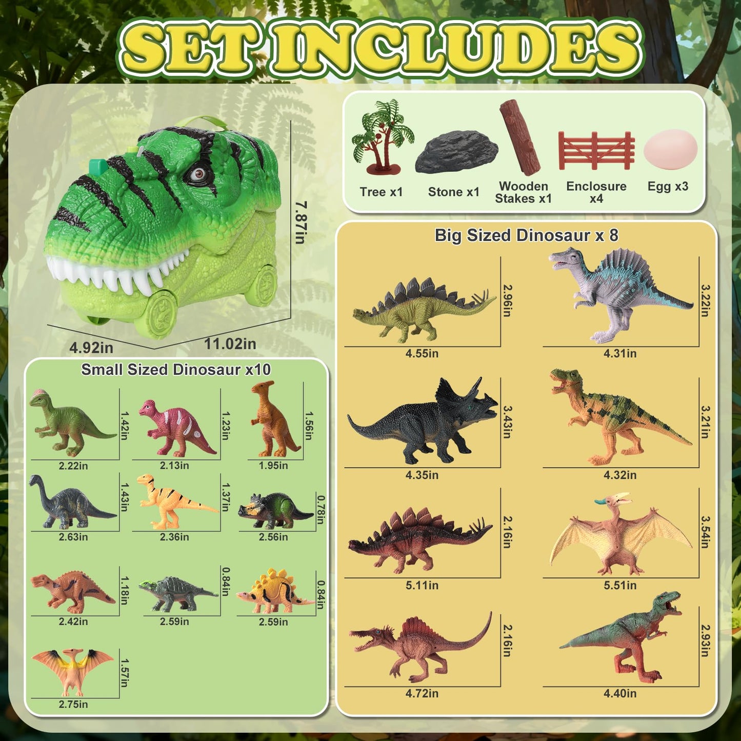 Gearvibe 29-Pc Dinosaur Toys Set: Realistic Jurassic Figures, Trees, Eggs & Fence Playset