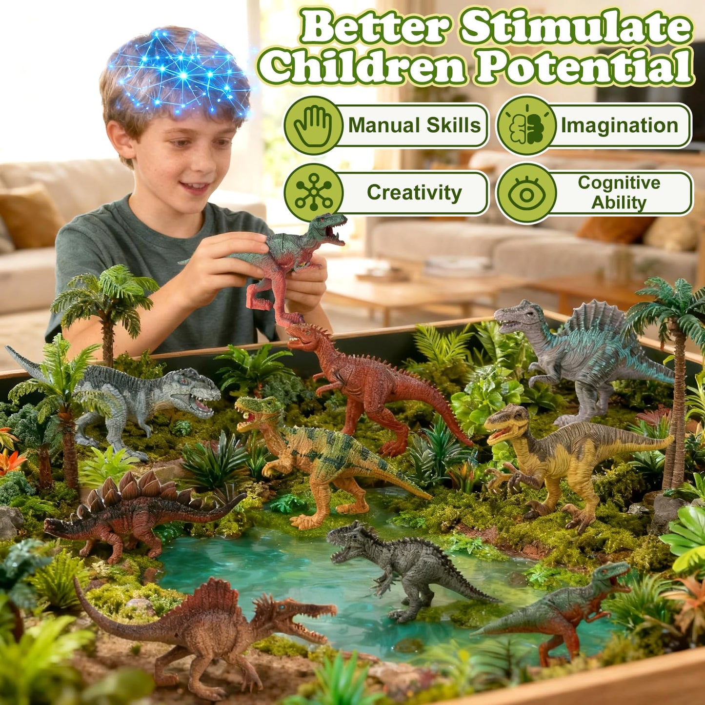 Gearvibe 29-Pc Dinosaur Toys Set: Realistic Jurassic Figures, Trees, Eggs & Fence Playset