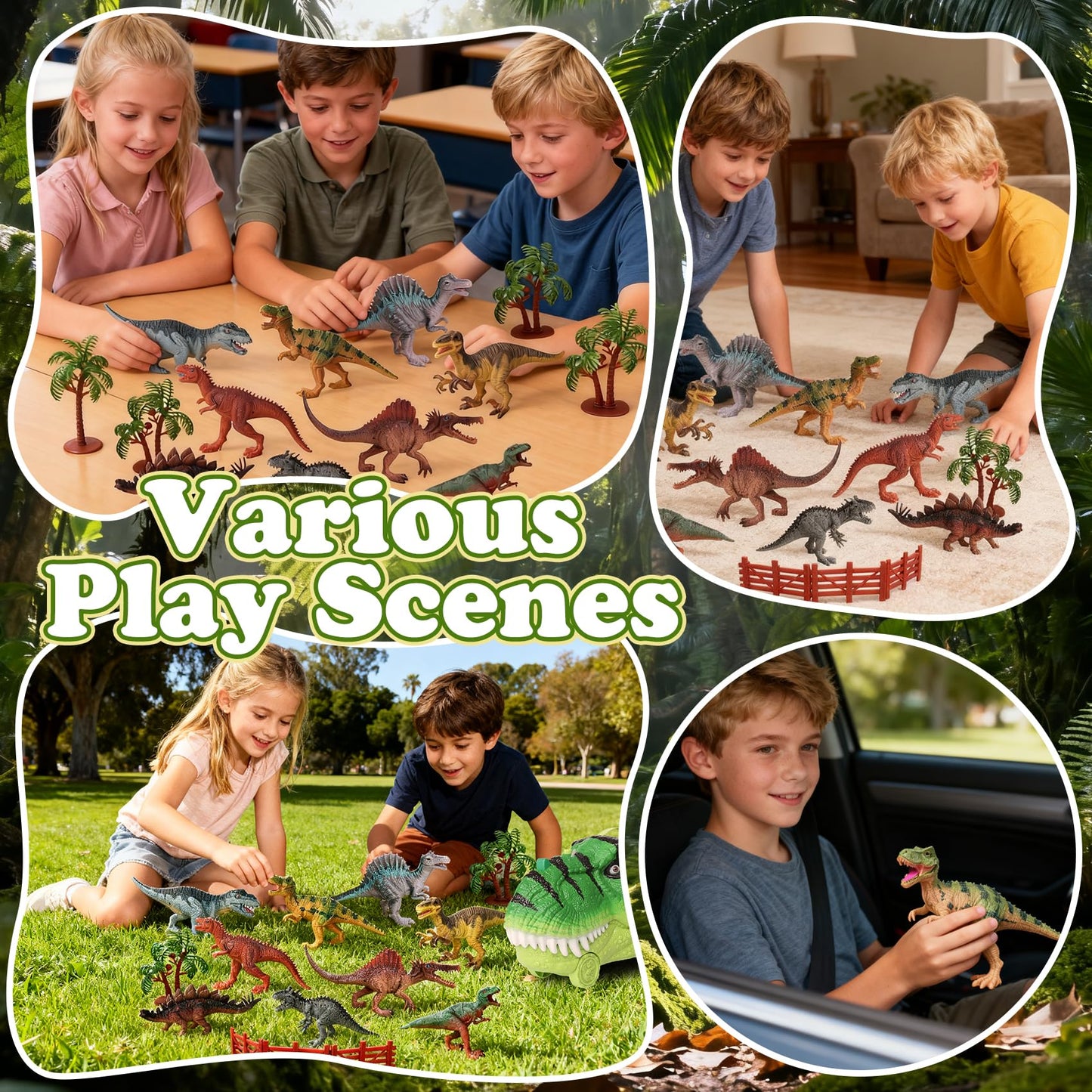 Gearvibe 29-Pc Dinosaur Toys Set: Realistic Jurassic Figures, Trees, Eggs & Fence Playset