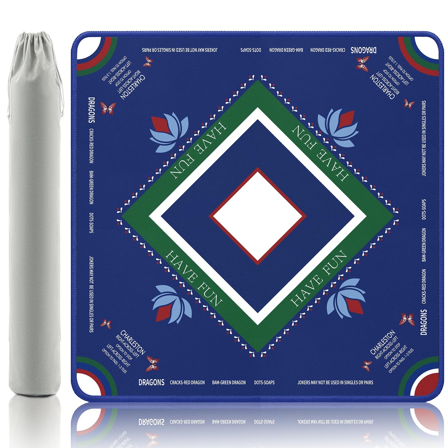 Gedgan Mahjong Mat – Lotus & Butterfly Artwork, 32.4x32.4 in Rubber Table Mat