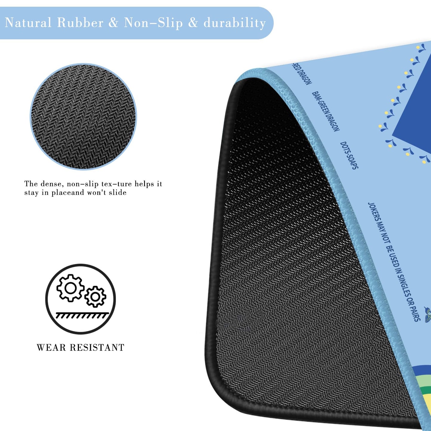 Gedgan Ocean Blue Mahjong Mat – Lotus & Butterfly Artwork, 32.4x32.4 in, Anti-Slip Rubber