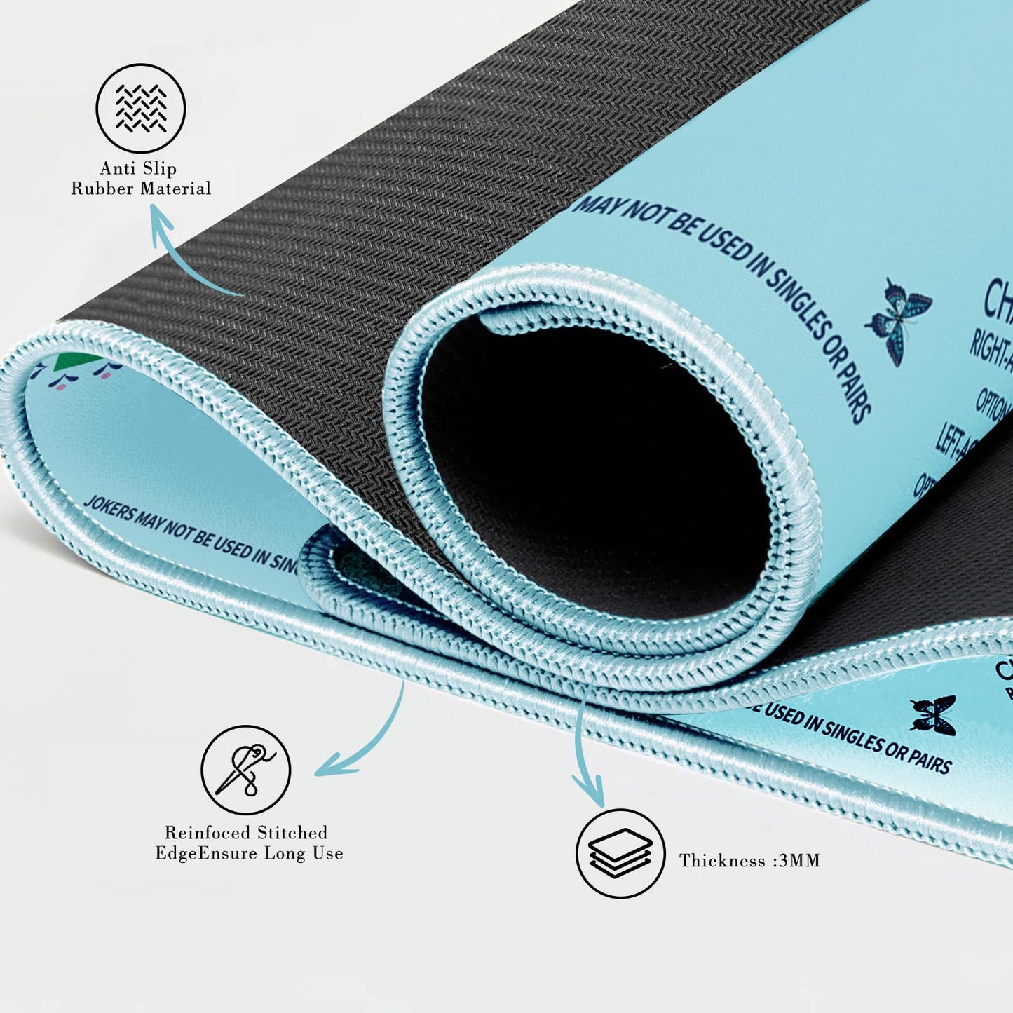 Gedgan Turquoise Mahjong Mat with Lotus & Butterfly Artwork – 32.4x32.4 Inch, Anti-Slip, Foldable, Waterproof