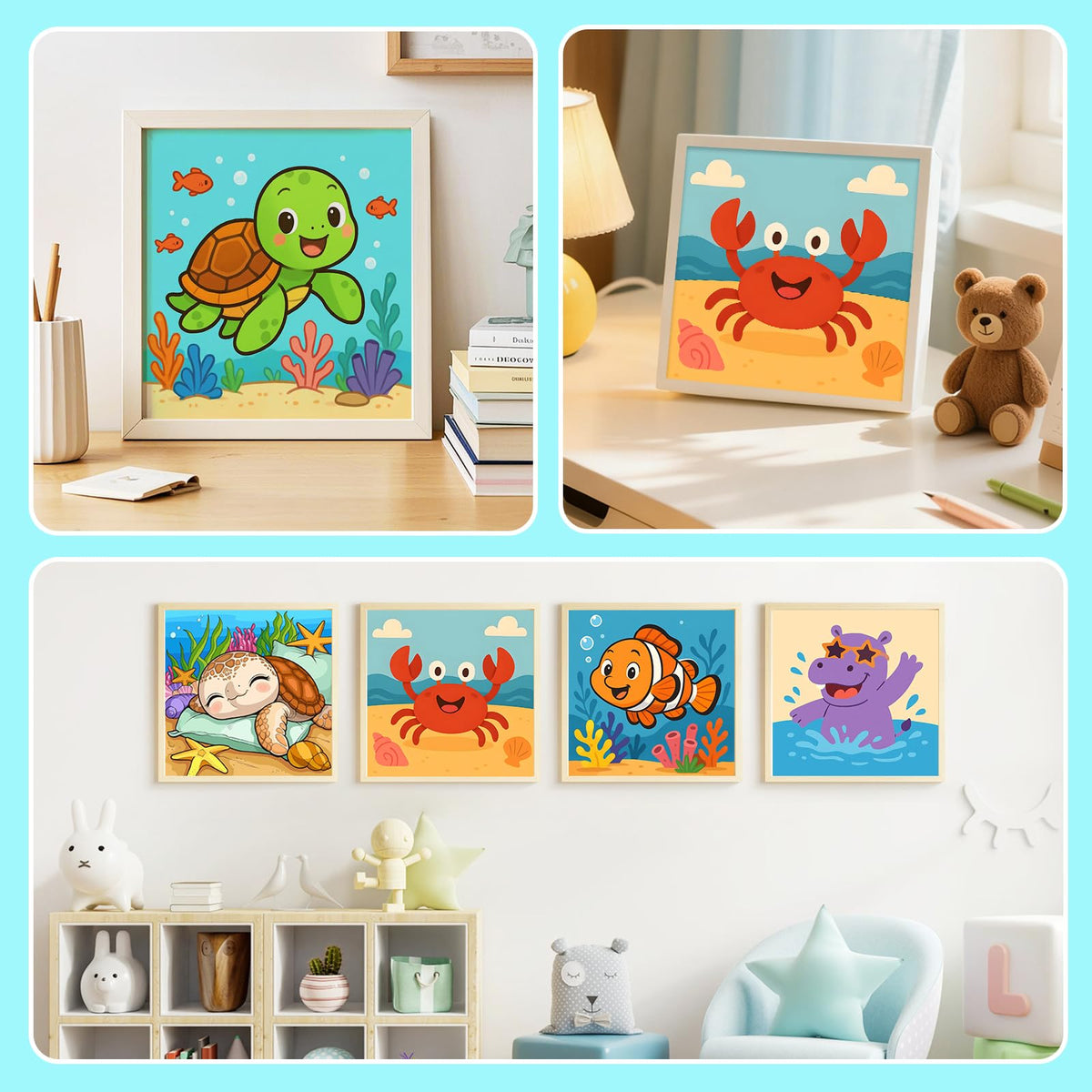 GEEHEIY Sea Turtle Paint by Numbers Kit for Kids with Frame – 8x8 in