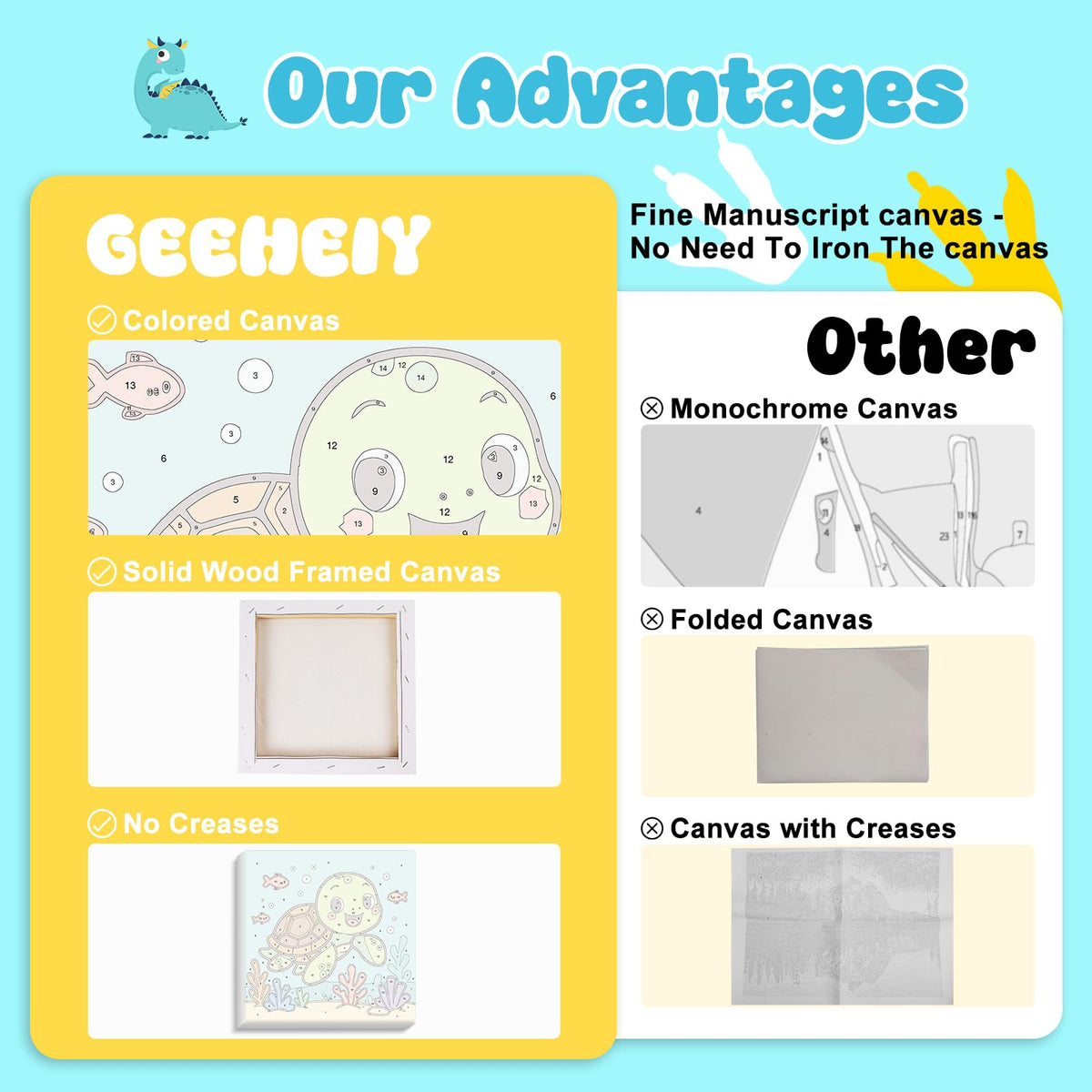 GEEHEIY Sea Turtle Paint by Numbers Kit for Kids with Frame – 8x8 in