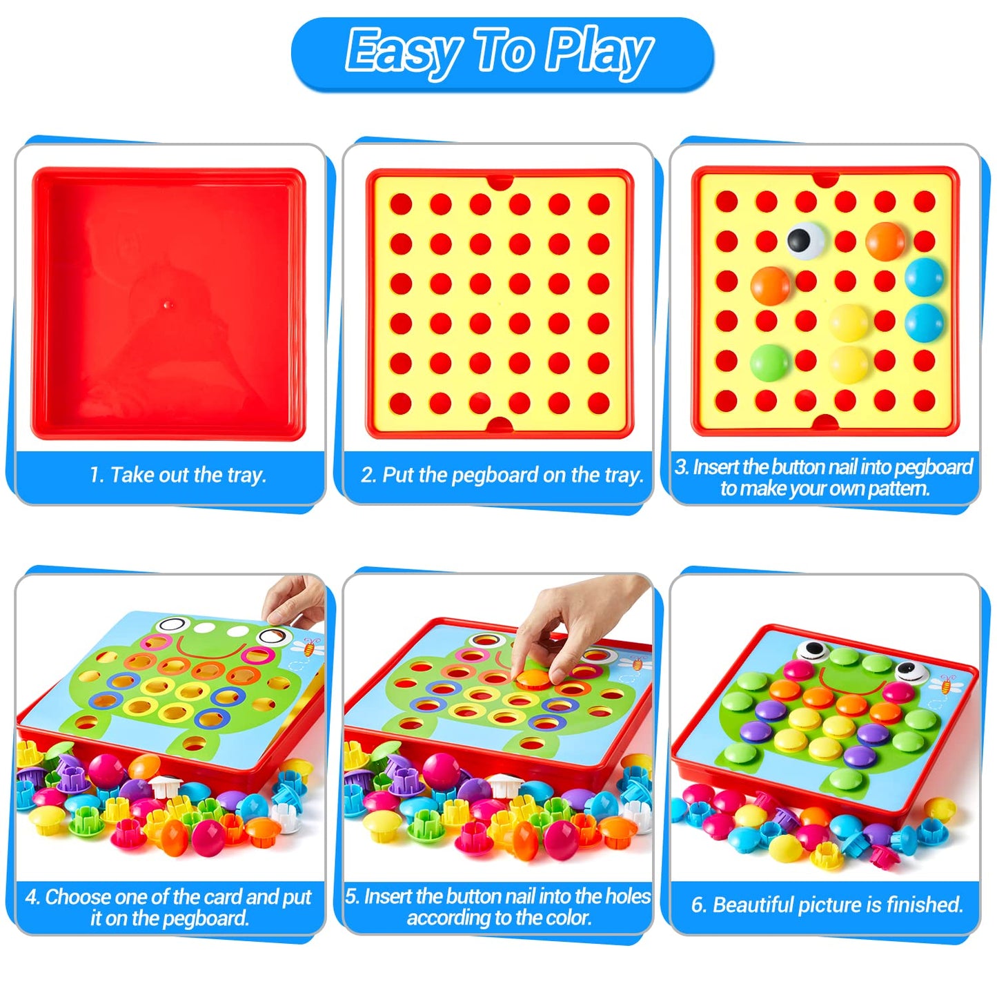 Geekper 68-Piece Button Art Toys for Toddlers – Color Matching Mosaic Pegboard Set (Ages 3–6)
