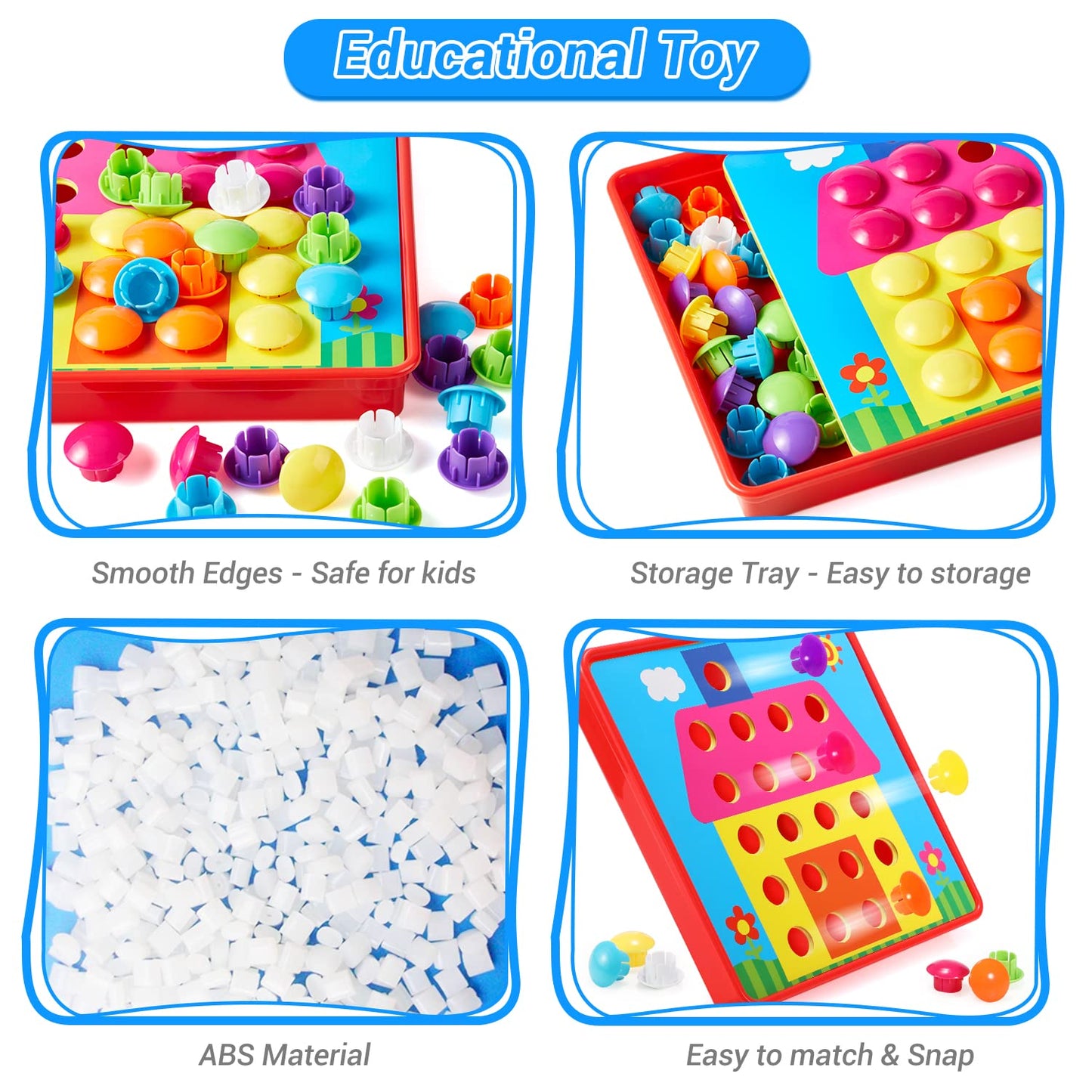 Geekper 68-Piece Button Art Toys for Toddlers – Color Matching Mosaic Pegboard Set (Ages 3–6)
