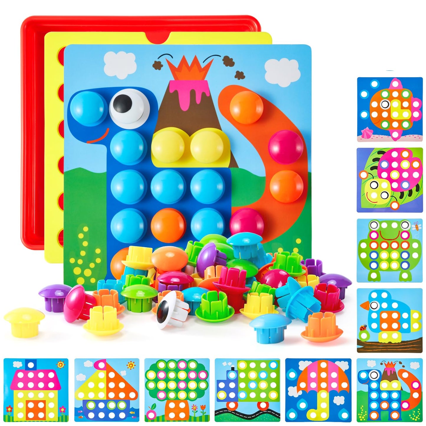 Geekper 68-Piece Button Art Toys for Toddlers – Color Matching Mosaic Pegboard Set (Ages 3–6)