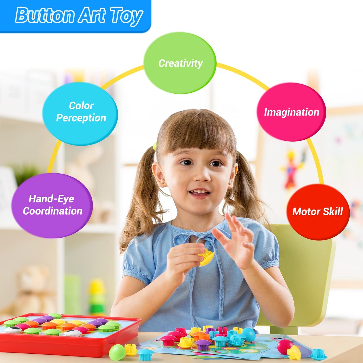Geekper 68-Piece Button Art Toys for Toddlers – Color Matching Mosaic Pegboard Set (Ages 3–6)